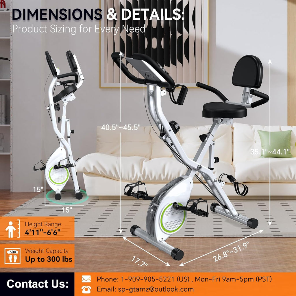 Foldable Exercise Bike Stationary Bikes for Home, 5 IN 1 Indoor Workout Bike, Cycling Bike with 16-Level Quiet Magnetic Resistance, 6.6 LBS Flywheel and 300LBS Capacity, 2025 Designed 817 X-bike wourant