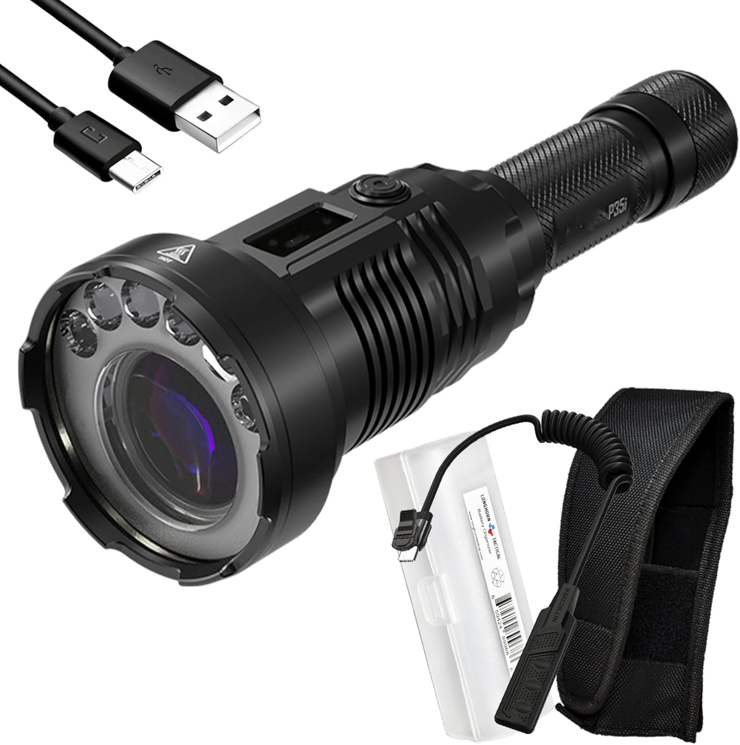 P35i LEP Flashlight, 3000 Lumen 1804 Yards Long Throw USB-C Rechargeable with LumenTac Organizer, for Hunting Search and Rescue wourant