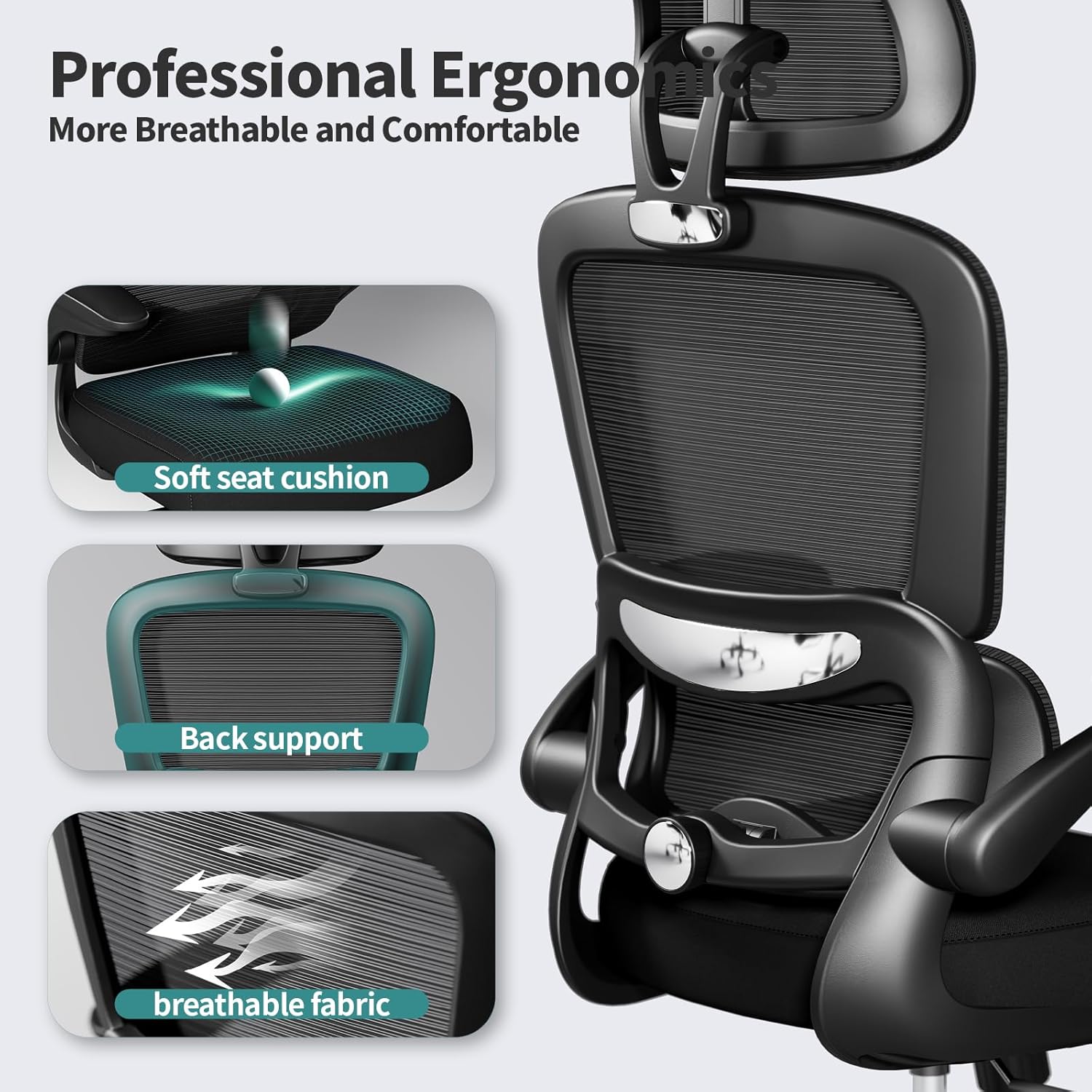 Office Chair Ergonomic Desk Chair, 330 lbs Home Mesh Desk Chair with Wheels, Comfortable Gaming Chair, High Back Office Chair wourant