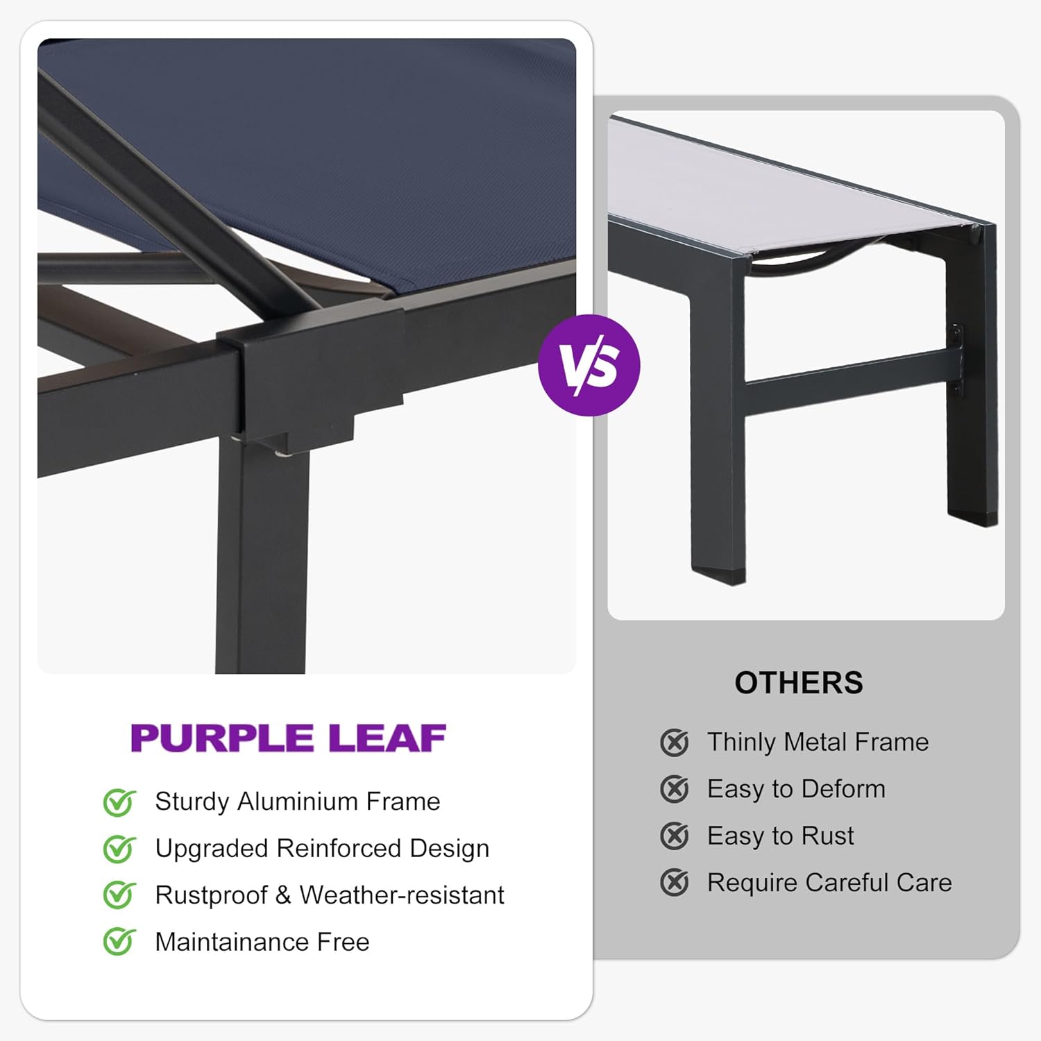 PURPLE LEAF Patio Tanning Lounge Chair Set with Face Down Hole Outdoor Aluminum Adjustable Reclining Chairs Wheels Pillows and Table for Poolside Beach Sunbathing Lounger, Beige wourant