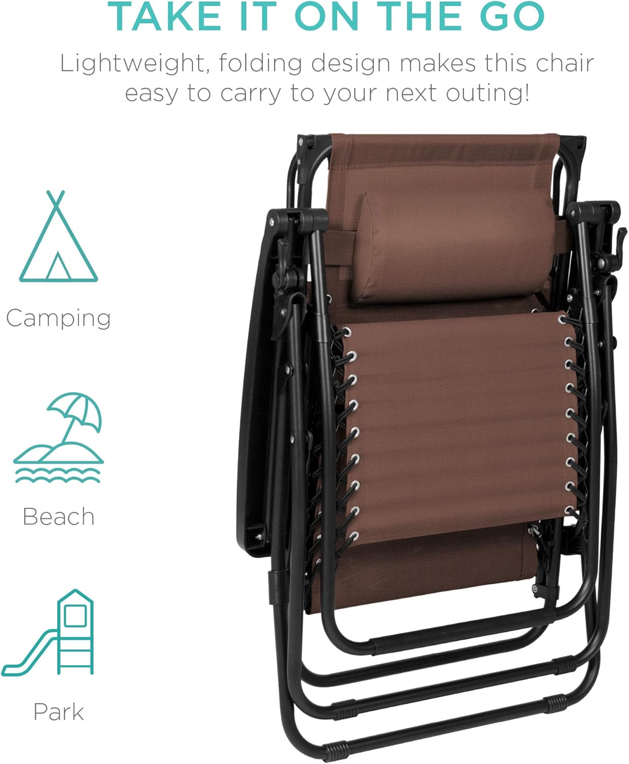 Best Choice Products Folding Zero Gravity Outdoor Recliner Patio Lounge Chair w/Adjustable Canopy Shade, Headrest, Side Accessory Tray, Textilene Mesh - Peacock Blue wourant