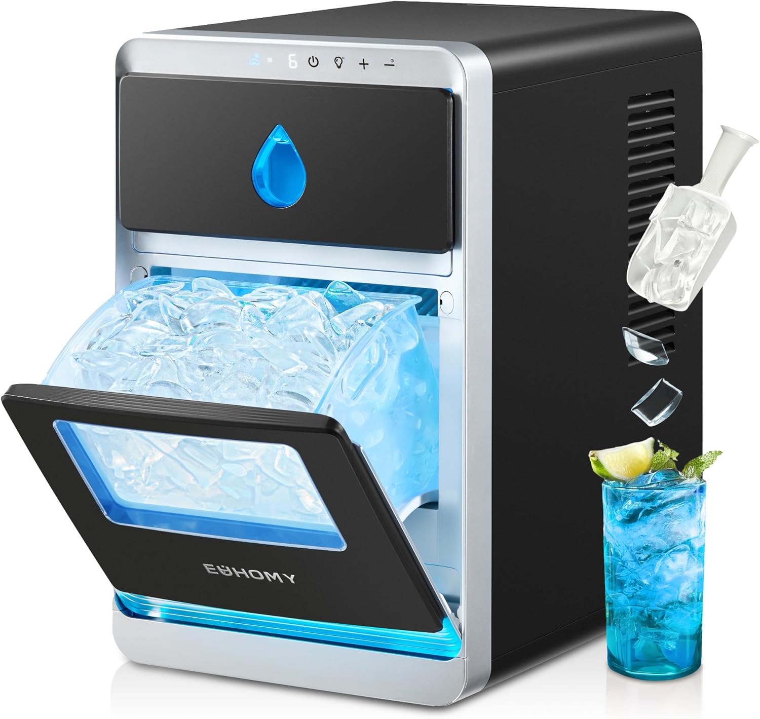 EUHOMY LunaArc Crescent Ice Maker Countertop, 16Pcs Ready in 12Mins, 1600Pcs/Day, Auto Deep Cleaning, Timer, Adjustable Ice Thickness, Portable Ice Cube Maker for Whiskey/Coffee/Soft Drinks woonhhop