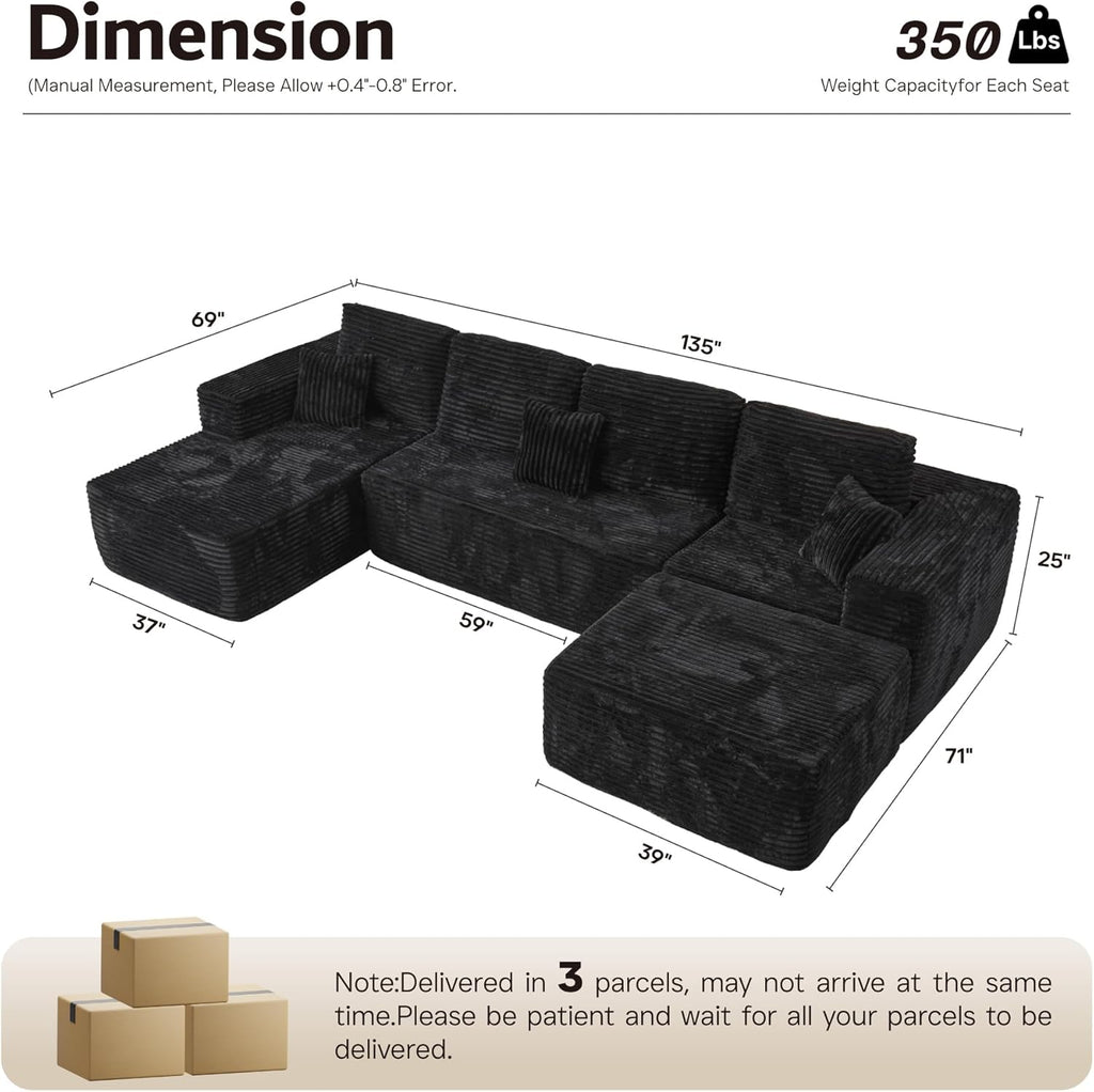 Ovios 104" Cloud Section Sofa L-shaped lounge chair, modern modular sofa wourant