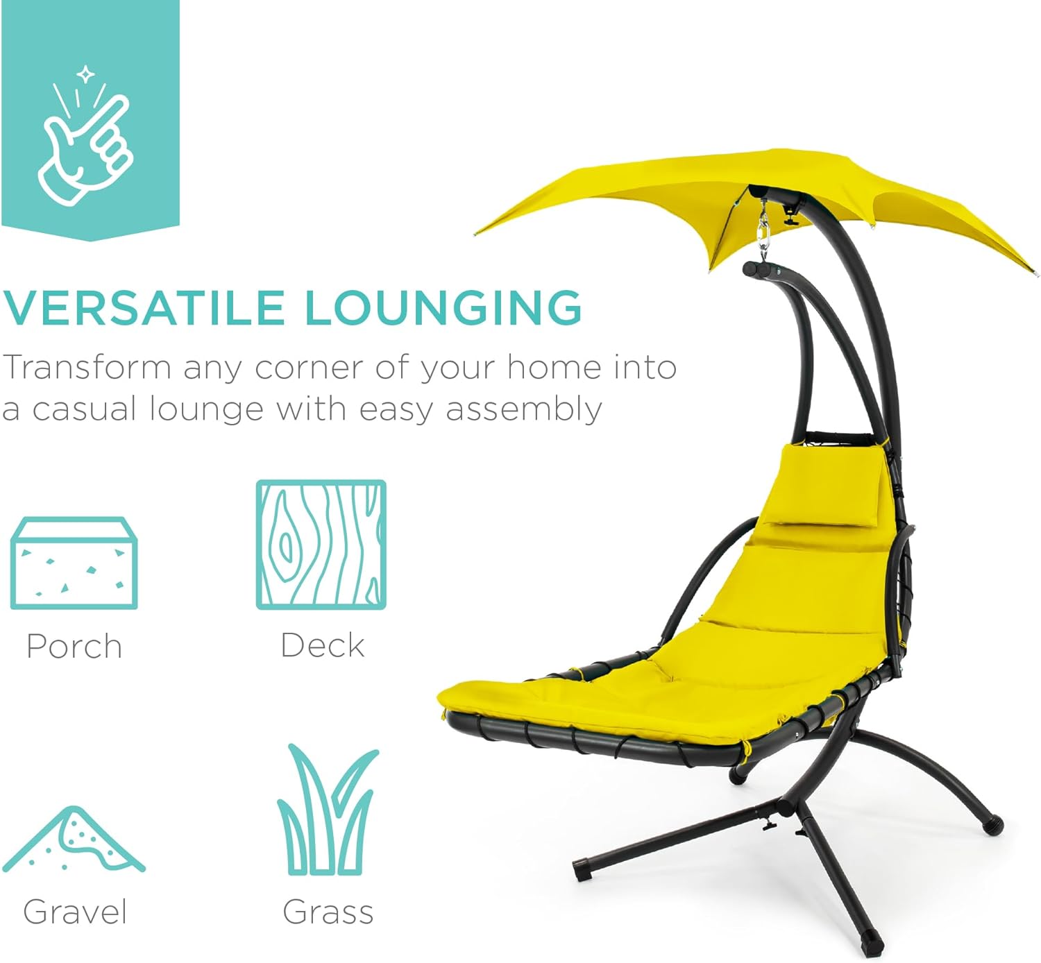 Best Choice Products Outdoor Hanging Curved Steel Chaise Lounge Chair Swing w/Built-in Pillow and Removable Canopy - Teal wourant