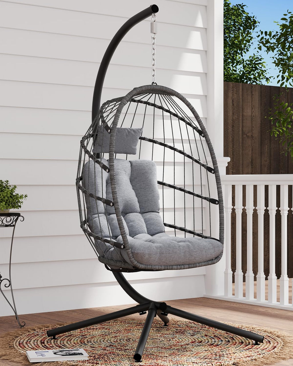 SWITTE Egg Chair Outdoor Indoor Wicker Hanging Egg Swing Chair 350lbs Capacity for Patio wourant