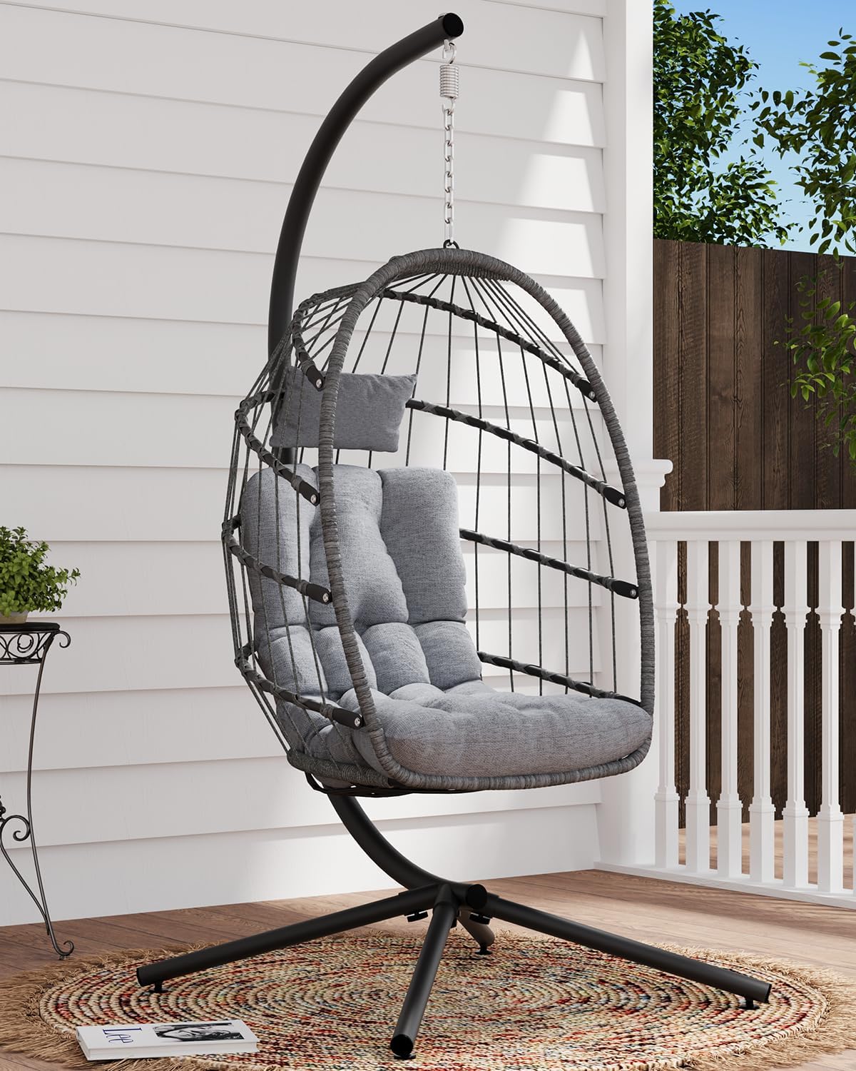 SWITTE Egg Chair Outdoor Indoor Wicker Hanging Egg Swing Chair 350lbs Capacity for Patio wourant