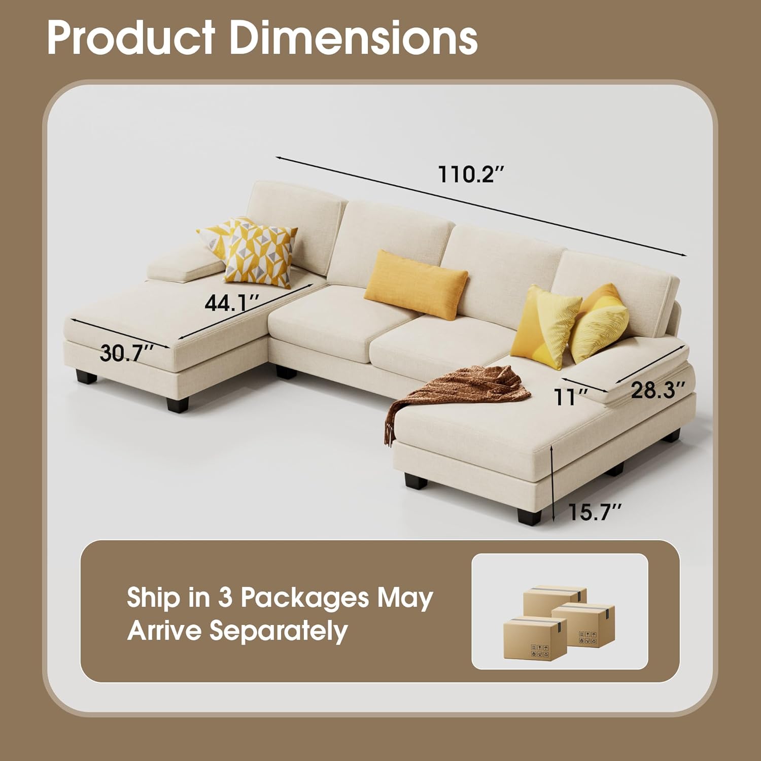 Furmax Sectional Couches for Living Room U-Shaped Sofa Couch Linen Fabric 4 Seat Sofa Set wourant