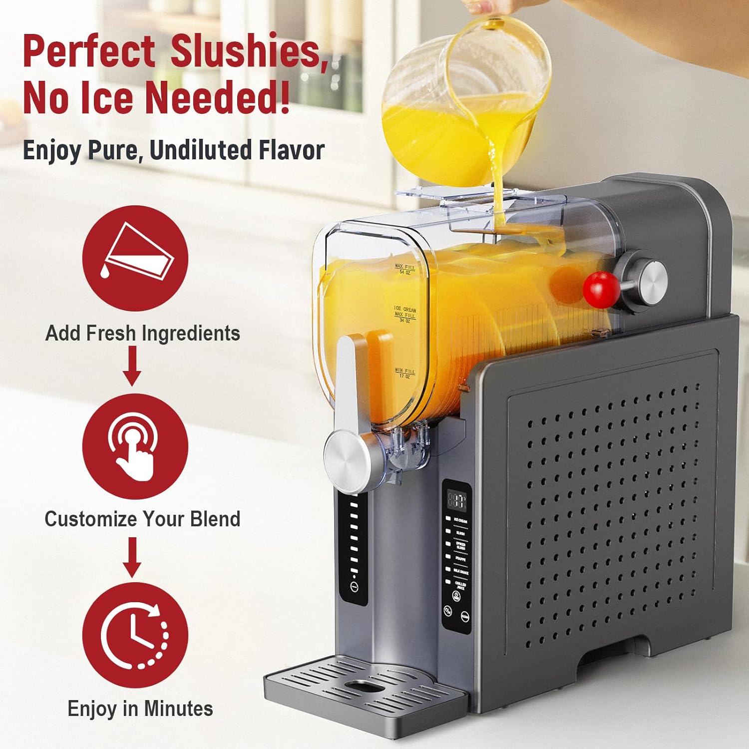 Slushie Machine: No Ice Needed All-in-One Slushy Maker for Home, Real-Time Temp Display, Auto-Clean, 6 Preset | Frozen Margaritas, Cocktails, Frappés, Ice Cream, Smoothies, Milkshakes,Summer Parties wourant