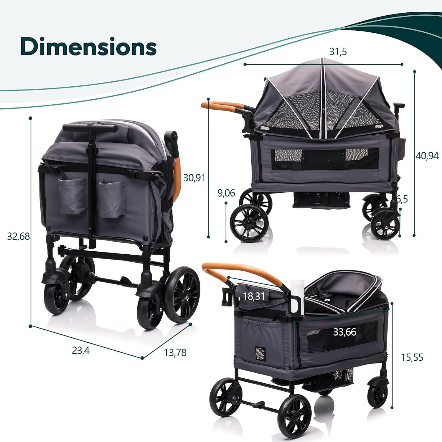 Wagon Stroller for 2 Kids & Cargo-Travel Stroller Push-Pull Double Wagon Lightweight Folding Stroller for Newborn&Toddler with 5-Point Harness,Adjustable Handle Bar and Canopy,Tray Table,Cup Holder wourant