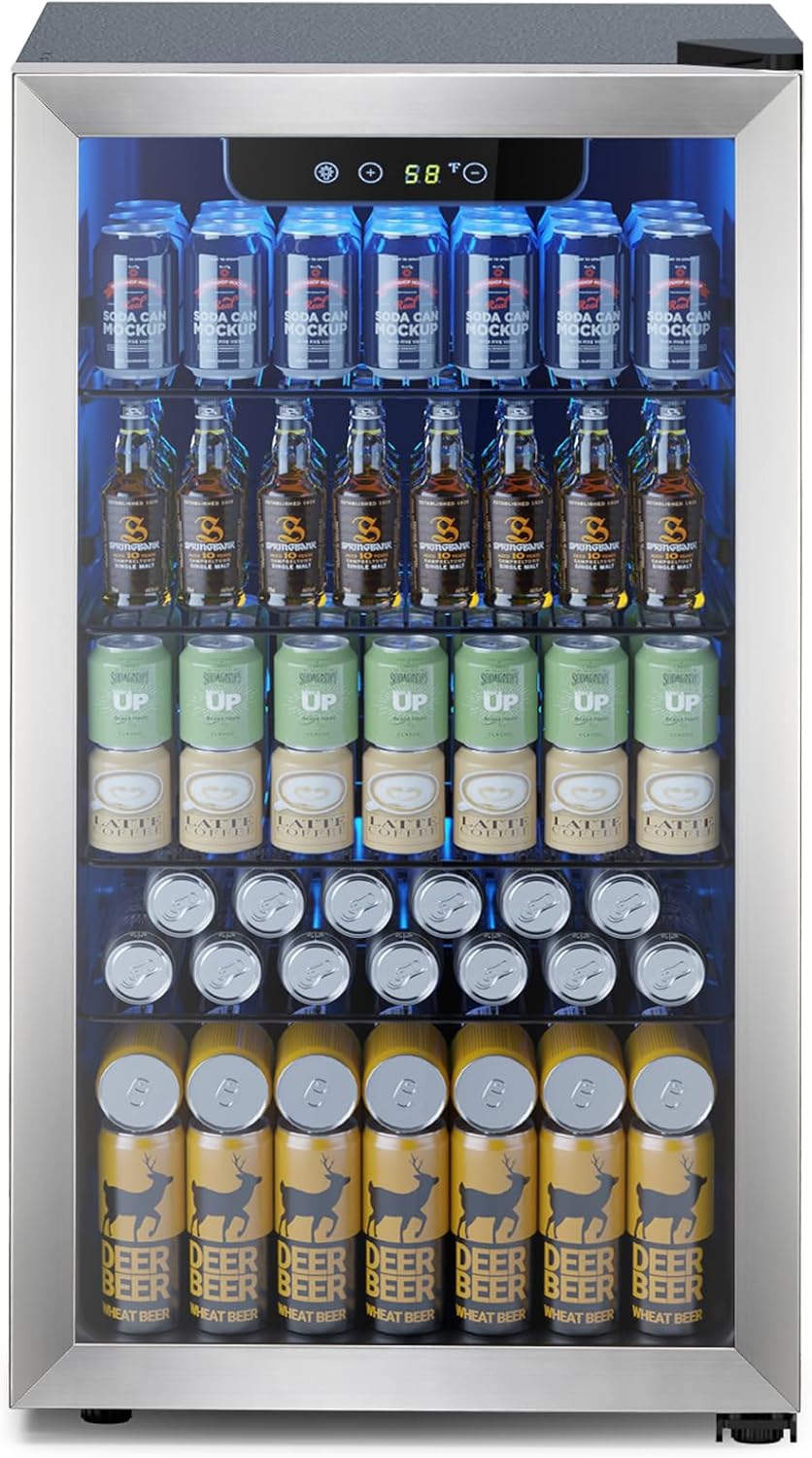 Electactic Mini Fridge 130 Can Beverage Refrigerator Cooler 3.2 Cu.Ft Drink Fridge wourant