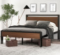SHA CERLIN 14 Inch Full Size Metal Platform Bed Frame with Wooden Headboard and Footboard wourant