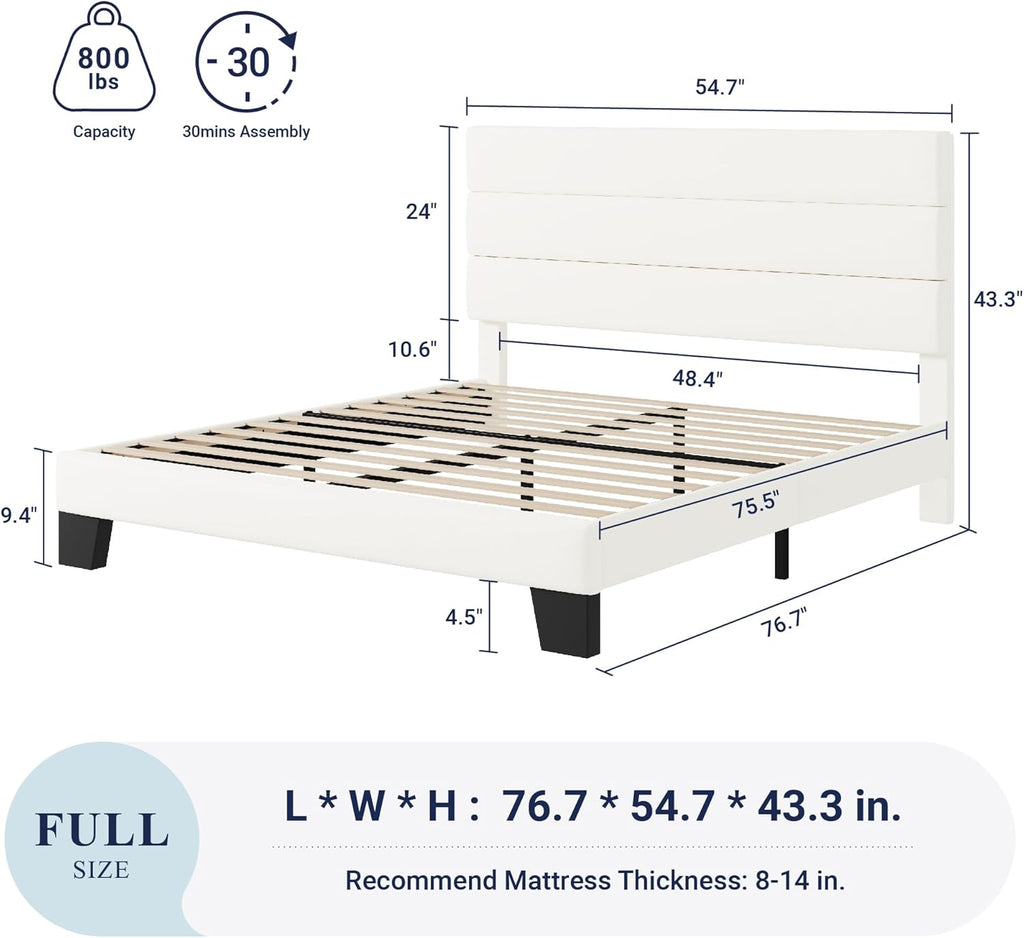 Allewie Queen Size Platform Bed Frame Fabric Upholstered Headboard Wooden Slats Support wourant