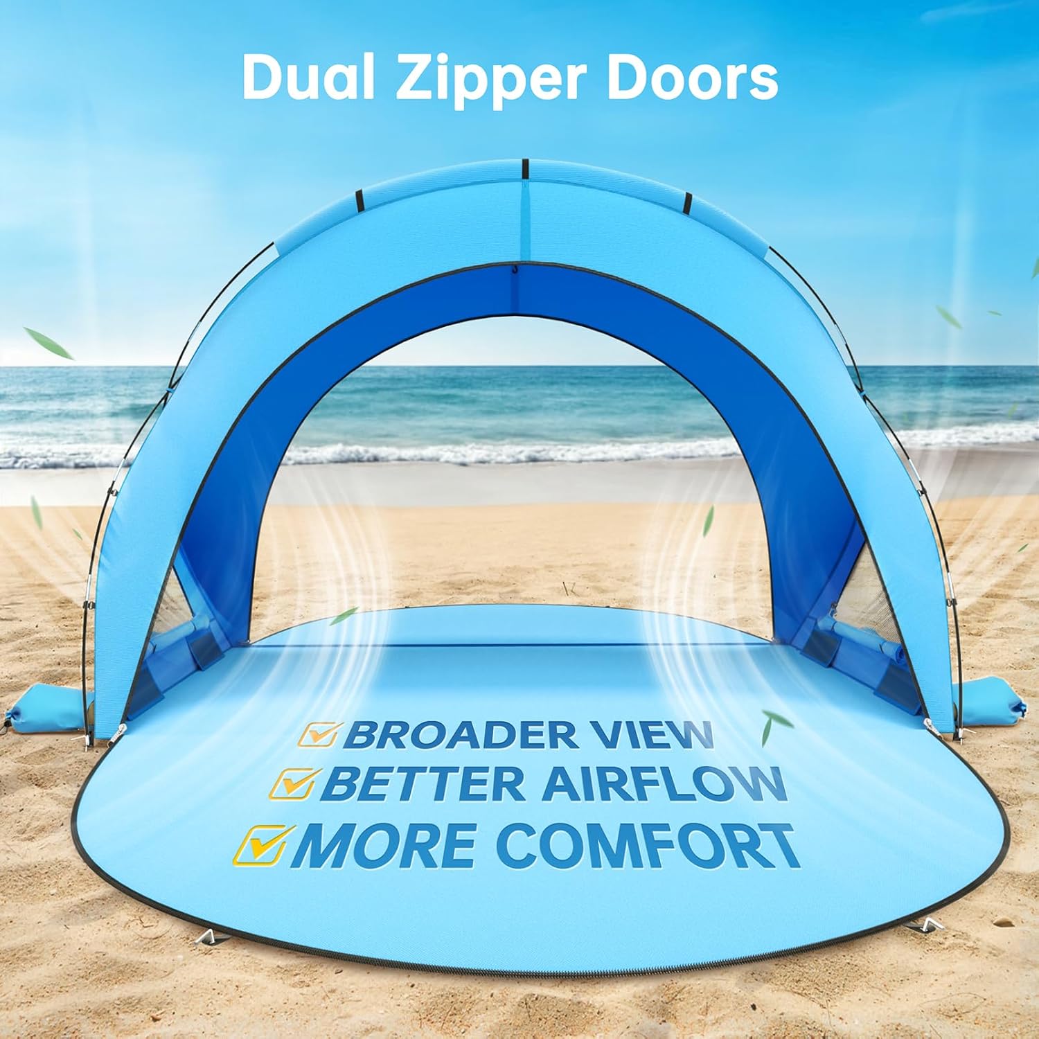 Beach Tent Sun Shelter, Beach Shade Tent with UPF50+ UV Protection, Beach Sun Shelter, Beach Shade with 2 Zippered Doors, Portable Beach Tent for Beach Camping Fishing wourant
