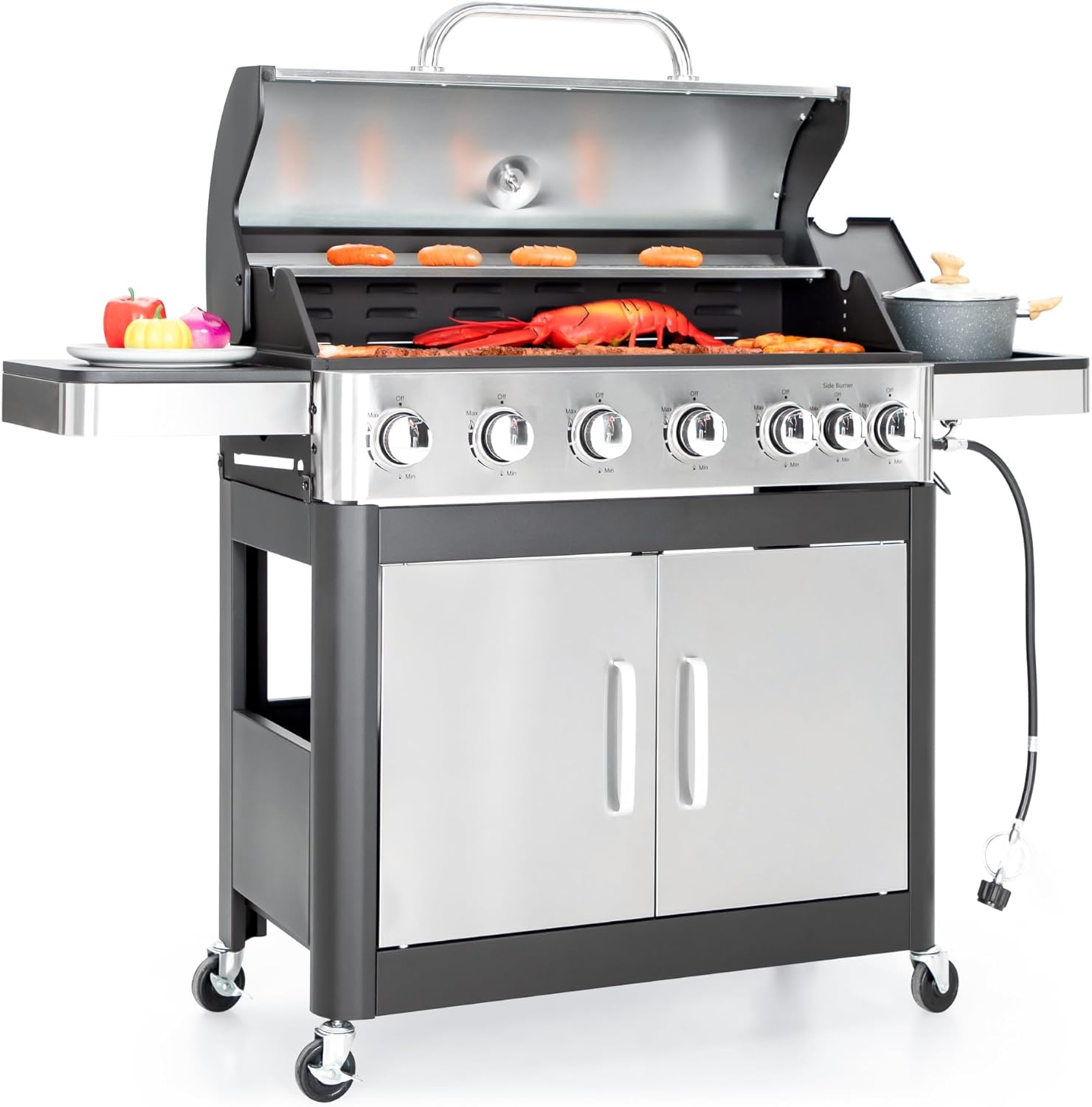 Captiva Designs 4-Burner Propane Gas BBQ Grill with Side Burner & Porcelain-Enameled Cast Iron Grates, 42,000 BTU Output Stainless Steel Grill for Outdoor Cooking Kitchen and Patio Backyard Barbecue wourant