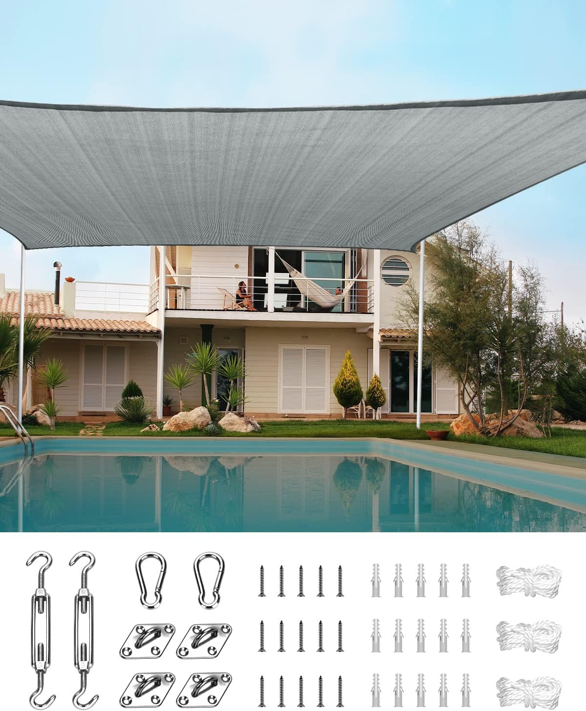 Quictent Sun Shade Sail for Patio, 185GSM Heavy Duty Rectangular Outdoor Sunshades UV Block Outside Canopy Cover for Backyard White and Grey Multi 20x26ft woonhhop