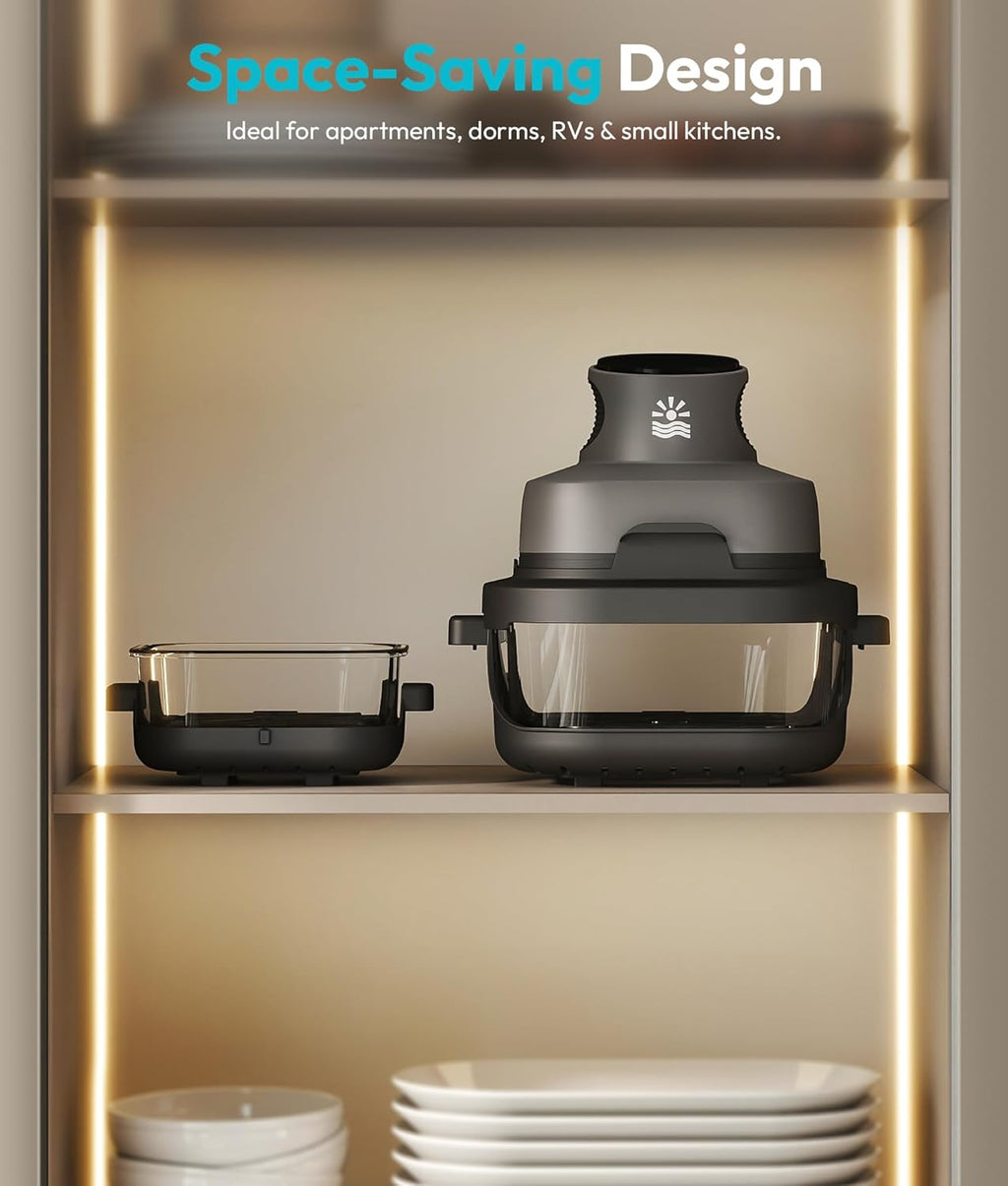 Rellytech Portable Glass Air Fryer - 1500W, 4.2 QT & 6-Cup Dual Glass Containers wourant