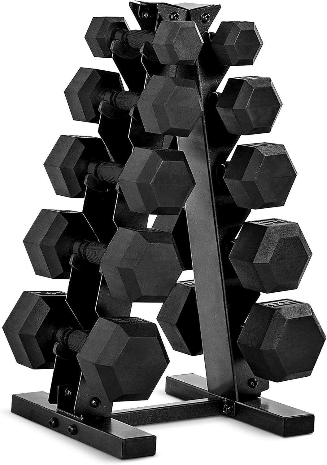 CAP Barbell Rubber Coated Dumbbell Weight Set with Vertical Rack | 100 lb, 150 lb, and 210 lb wourant