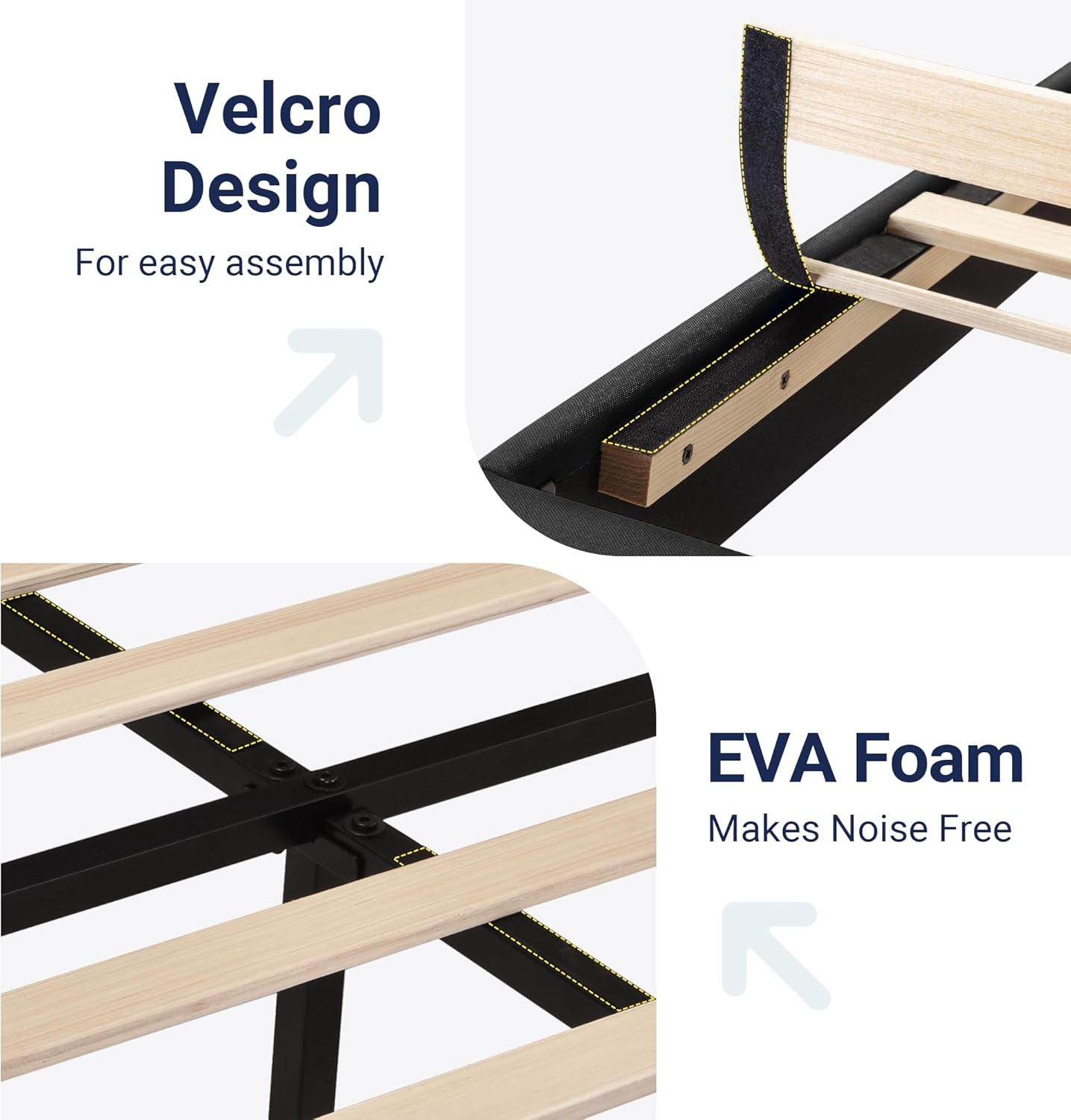 Allewie Queen Size Platform Bed Frame Fabric Upholstered Headboard Wooden Slats Support wourant
