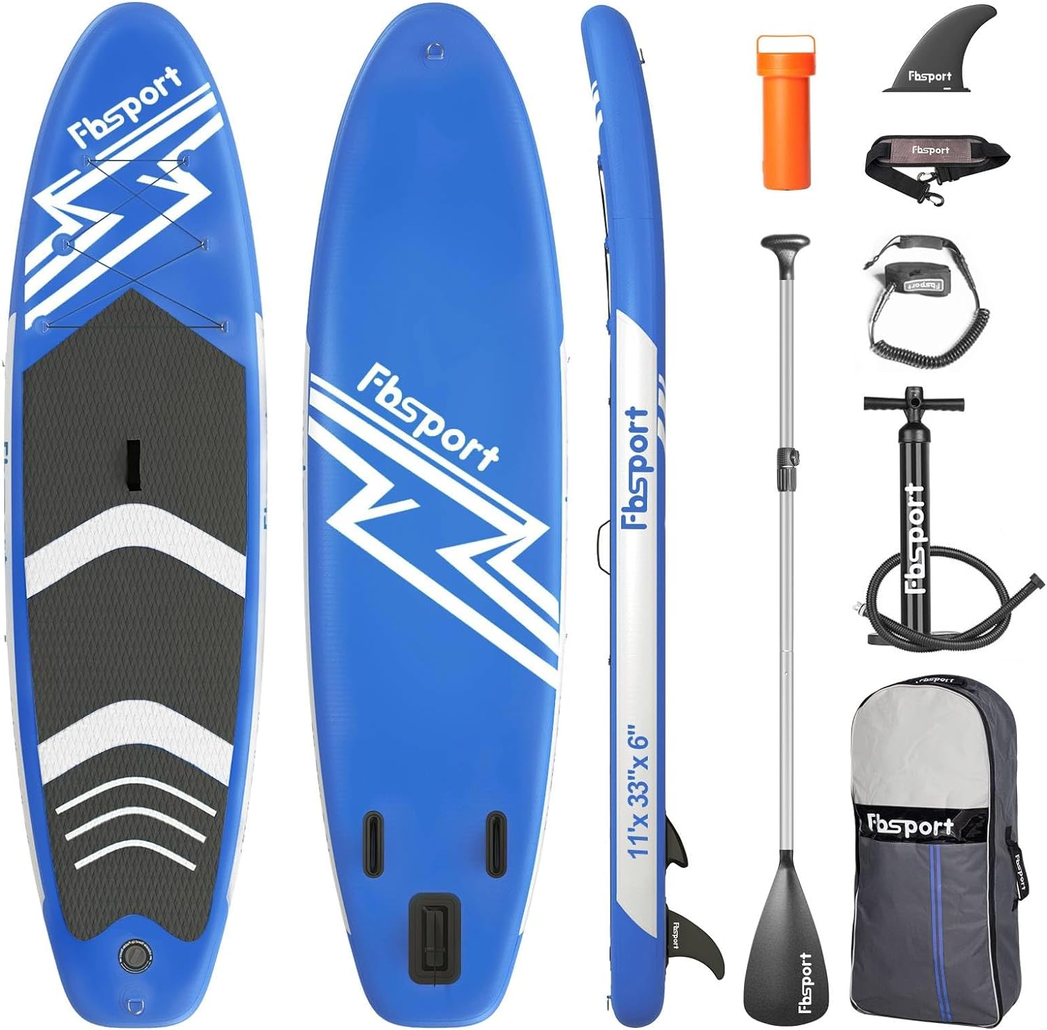 FBSPORT 11' Premium Stand Up Paddle Board, Yoga Board with Durable SUP Accessories & Carry Bag | Wide Stance, Surf Control, Non-Slip Deck, Leash, Paddle and Pump for Youth & Adult wourant