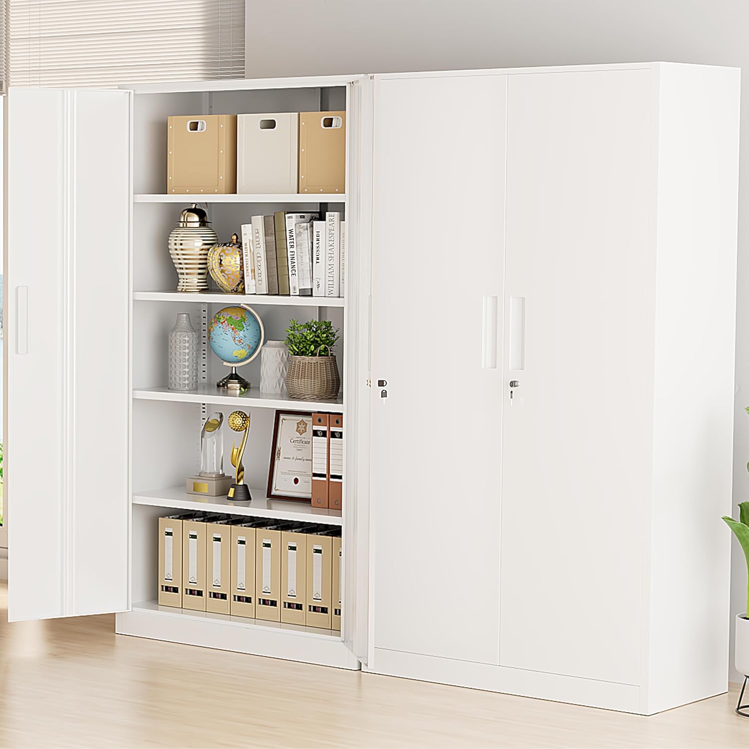 Greenvelly Metal Storage Cabinet, 72" Black Locking Metal Cabinet with 2 Doors and 4 Adjustable Shelves, Lockable Garage Storage Cabinets for Home Office, Garage, Kitchen, Living Room wourant