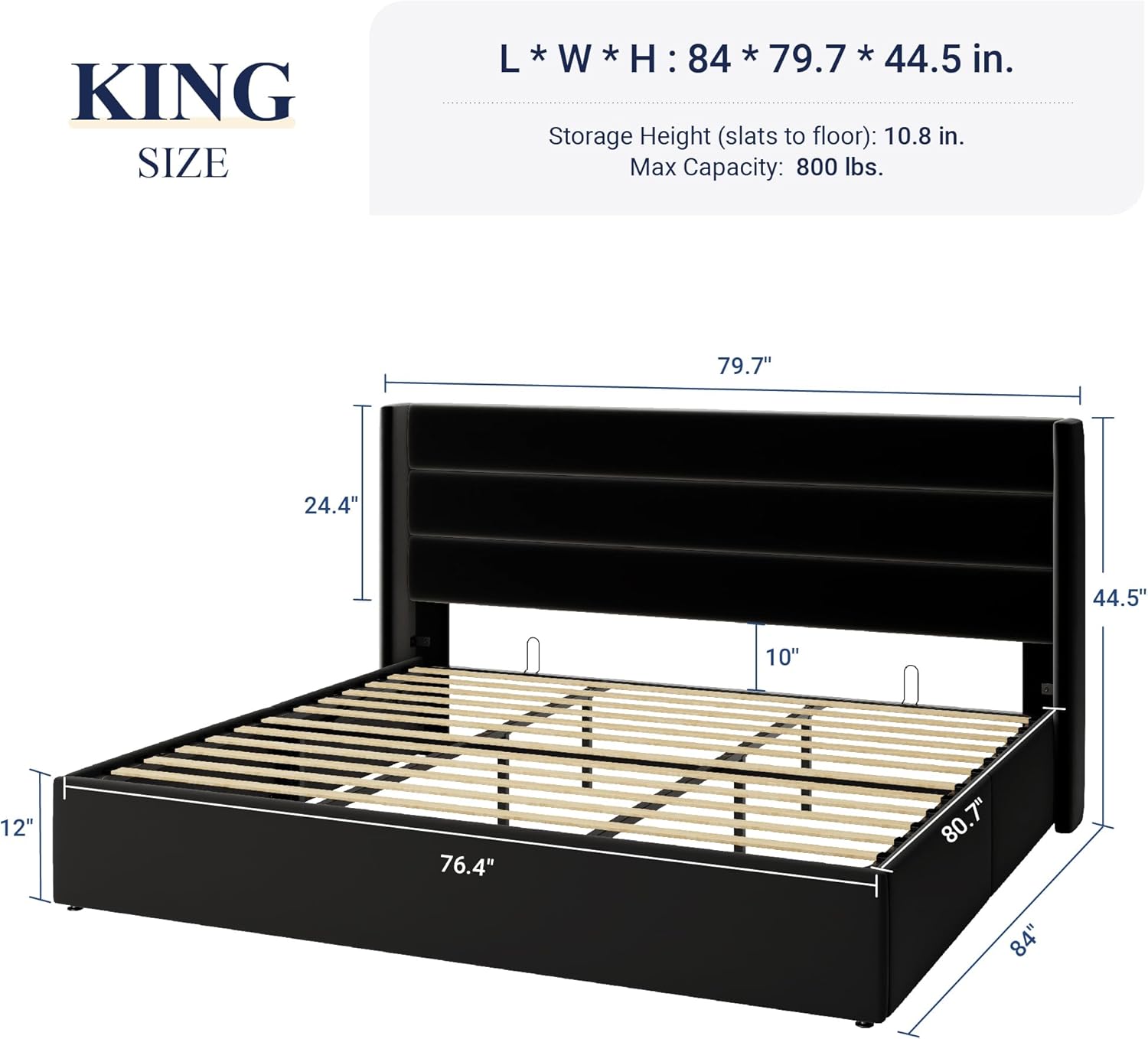 Allewie Queen Size Lift Up Storage Bed Modern Wingback Headboard Hydraulic Support wourant