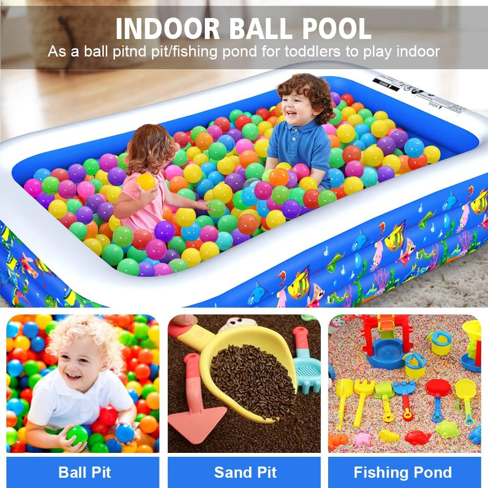 Inflatable Swimming Pool, 120" x 72" x 22" Kiddie Pools, Family Lounge Pools Thickened Above Ground Family Pool for Summer Water Party, Backyard, Garden Lawn, Blue wourant