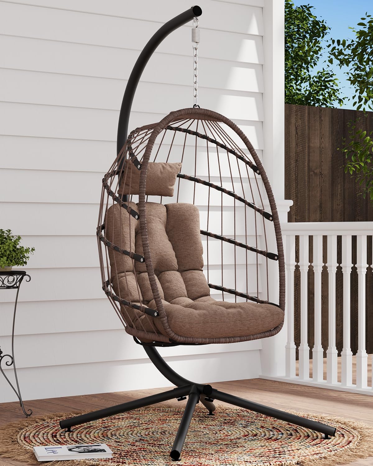 SWITTE Egg Chair Outdoor Indoor Wicker Hanging Egg Swing Chair 350lbs Capacity for Patio wourant