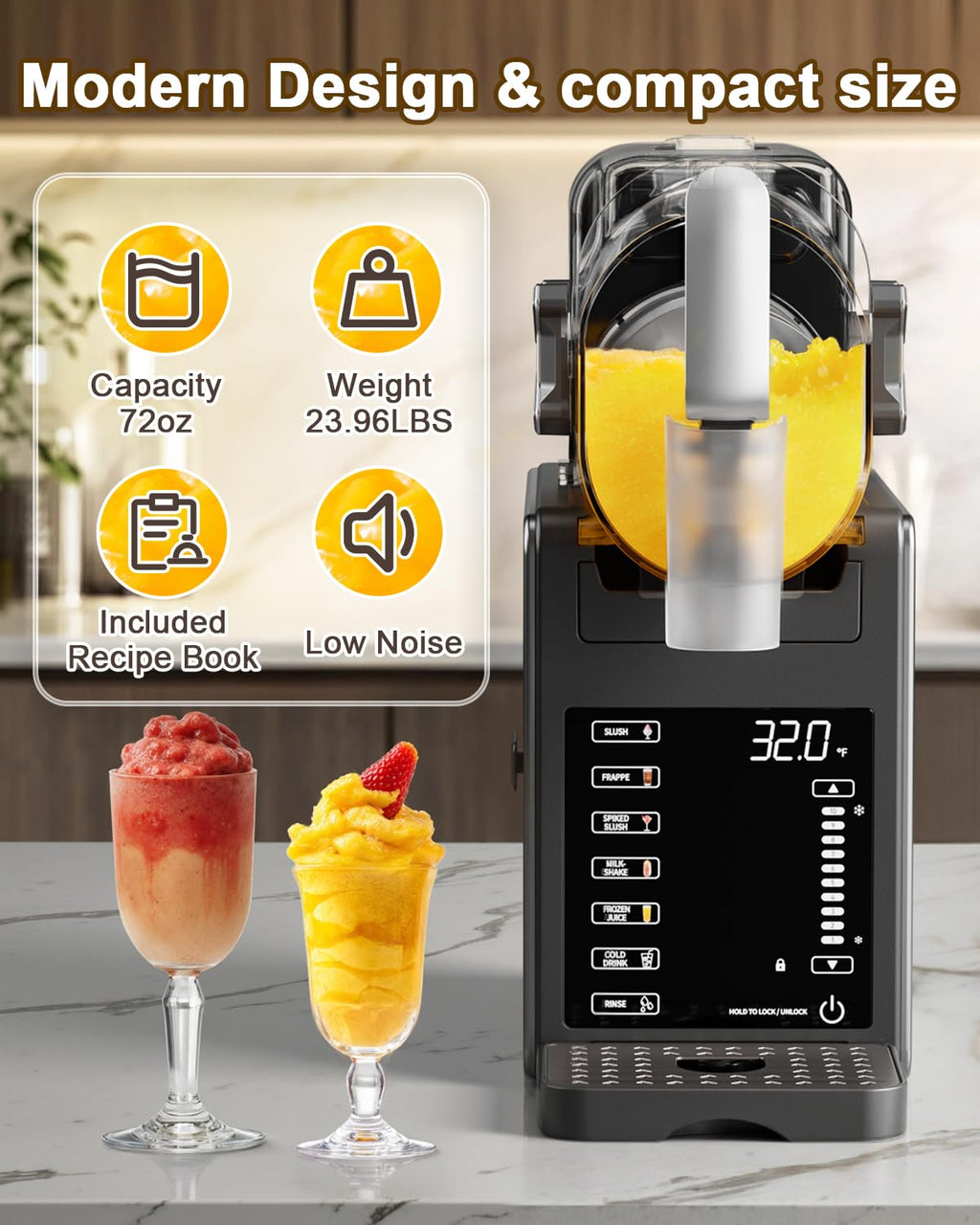 Fiii Slushie Machine 92 oz, Slushy Machine for Home, 6 Preset Programs, Quiet Operation, LED Display, Auto-Clean, No Ice Needed, Perfect for Milkshakes, Margarita Smoothie, Frappes and More wourant