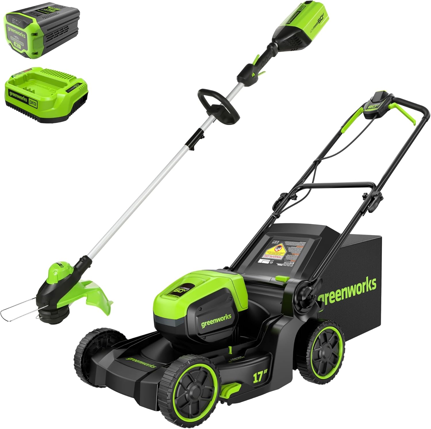 Greenworks 60V 17" Brushless Cordless Push Lawn Mower 2-in-1 Mulching/Bagging 4.0Ah Battery wourant