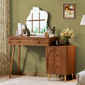 Walnut Stylish Corner Makeup Vanity Table，Vanity Desk with Lighted Mirror wourant