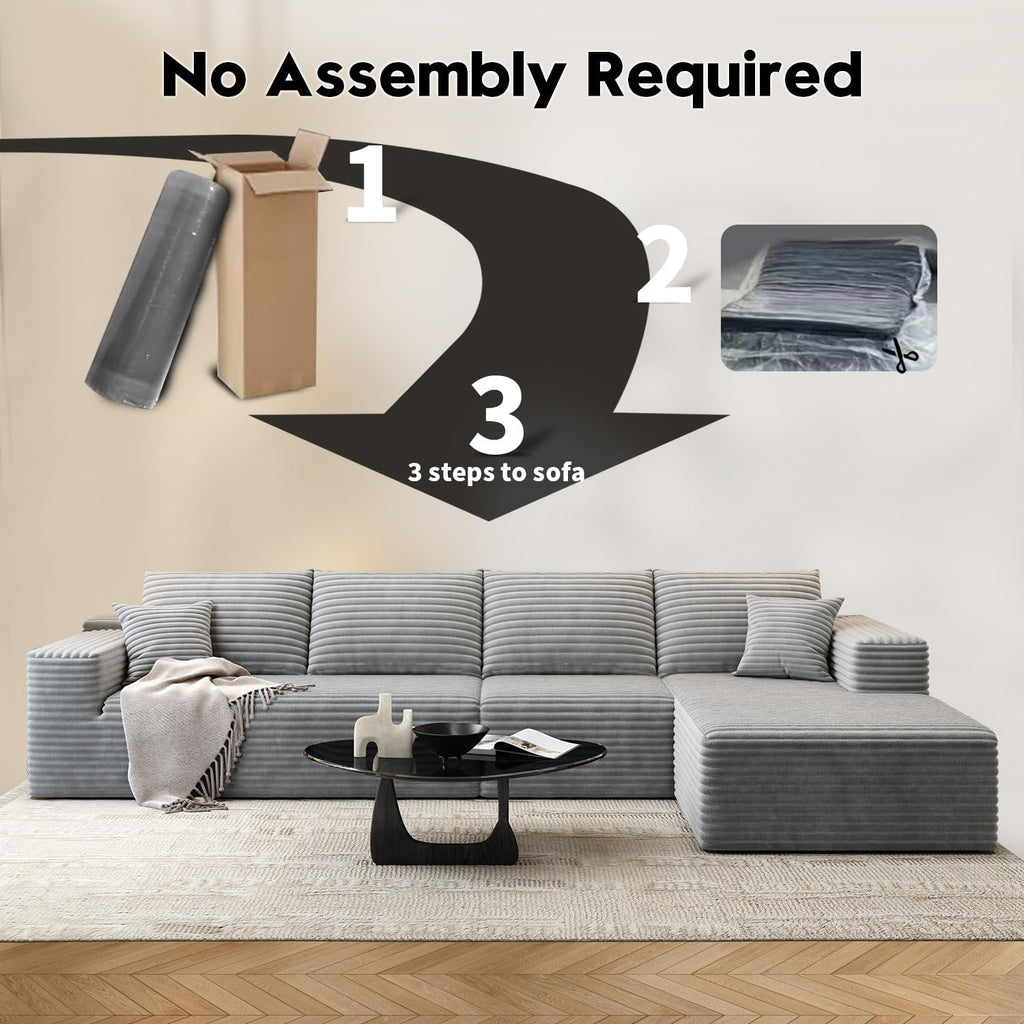 107.5" Cloud Modular Sectional Sofa Couch with L-Shape Chaise,Modern Minimalist Upholstered Couches wourant