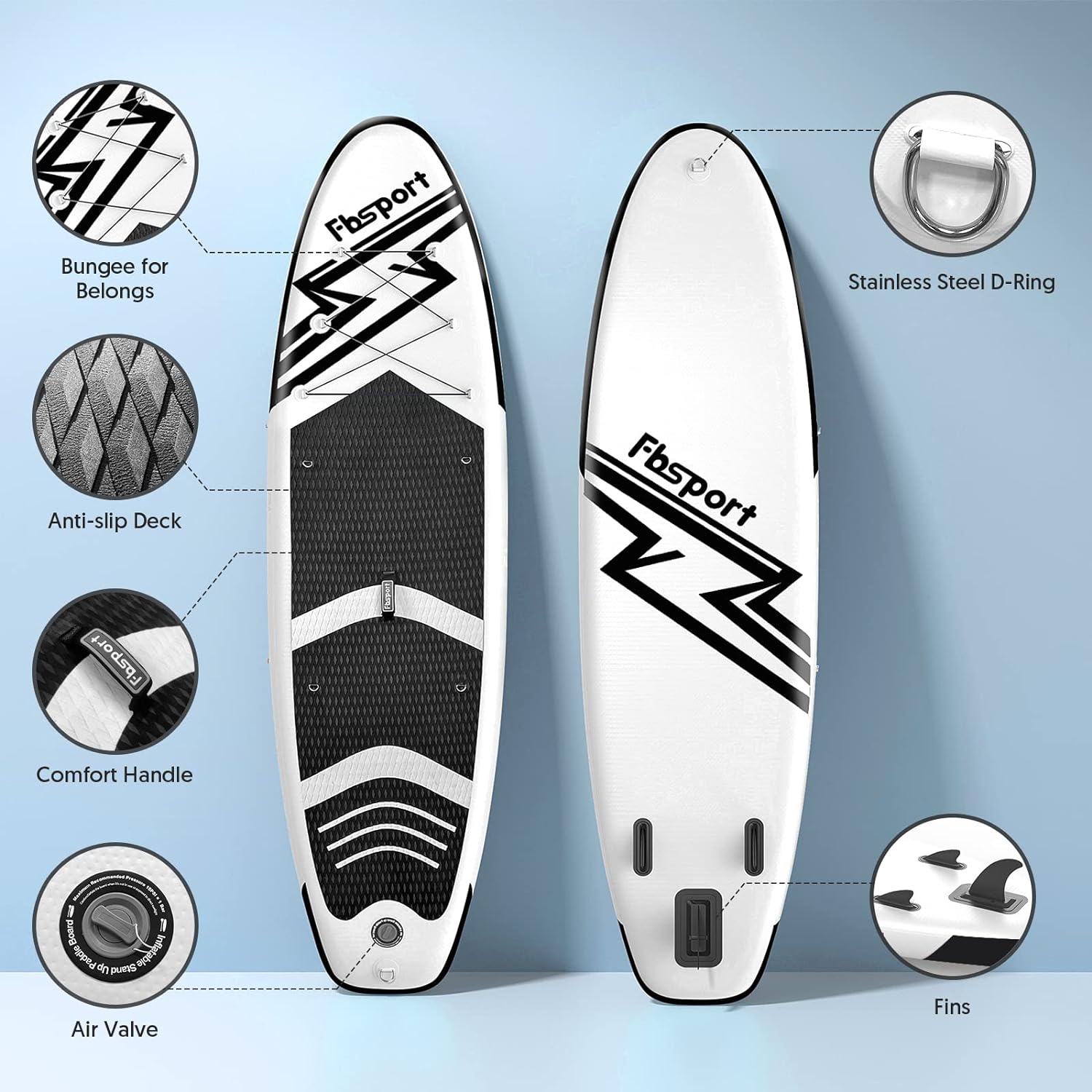 FBSPORT 11' Premium Stand Up Paddle Board, Yoga Board with Durable SUP Accessories & Carry Bag | Wide Stance, Surf Control, Non-Slip Deck, Leash, Paddle and Pump for Youth & Adult wourant