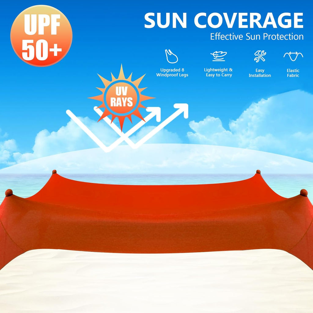 Beach Tent Sun Shelter, 10 x 10 FT Beach Canopy Tent Sun Shade Heavy Duty, UPF50+ Beach Tent Canopy with 8 Sandbags & 4 Stability Poles, Outdoor Beach Shade Canopy for Camping and Fishing, Blue wourant