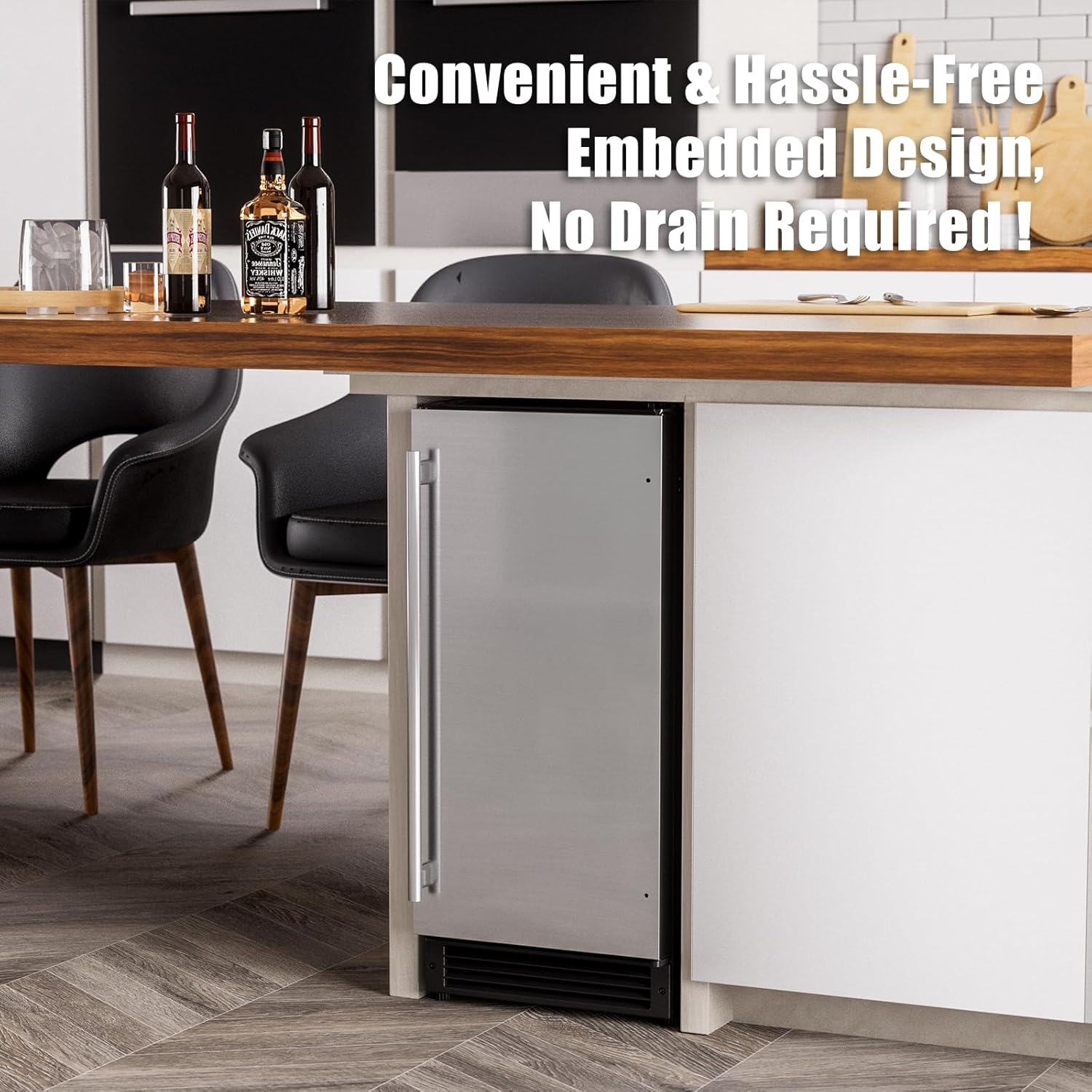 COTLIN 15" W Drainless Under Counter Ice Maker with 22LBS Storage Bin, Crescent Ice, Free Standing Built-in Ice Maker for Residential Commercial Use, No Drain Required, ETL Approved, 2025 Upgraded wourant