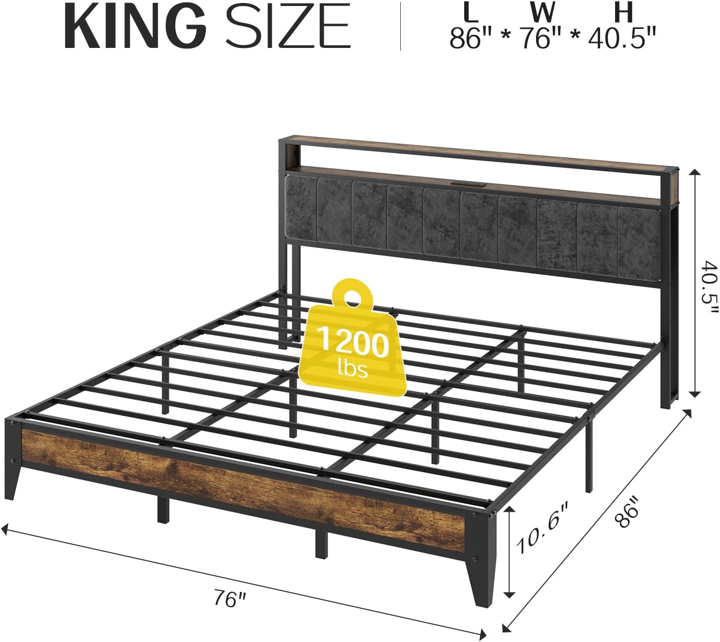 OLEVS Single Bed Frame LED Light Storage Headboard Charging Station Metal Platform Bed wourant