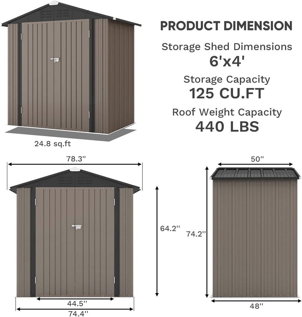 Patiowell 5x3 FT Outdoor Storage Shed Tool Shed with Sloping Roof and Lockable Door Metal Shed wourant