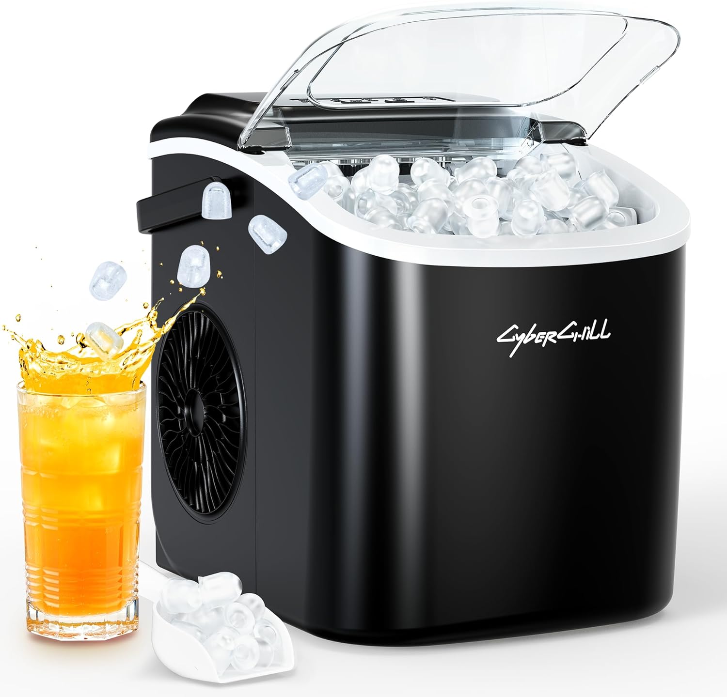 CyberChill Nugget Ice Maker Countertop 44lbs Per Day Pebble Sonic Ice Makers Machine Chewable Pellet Ice with Self-Cleaning Removable Water Tank See Through Window for Home/Kitchen/Office woonhhop
