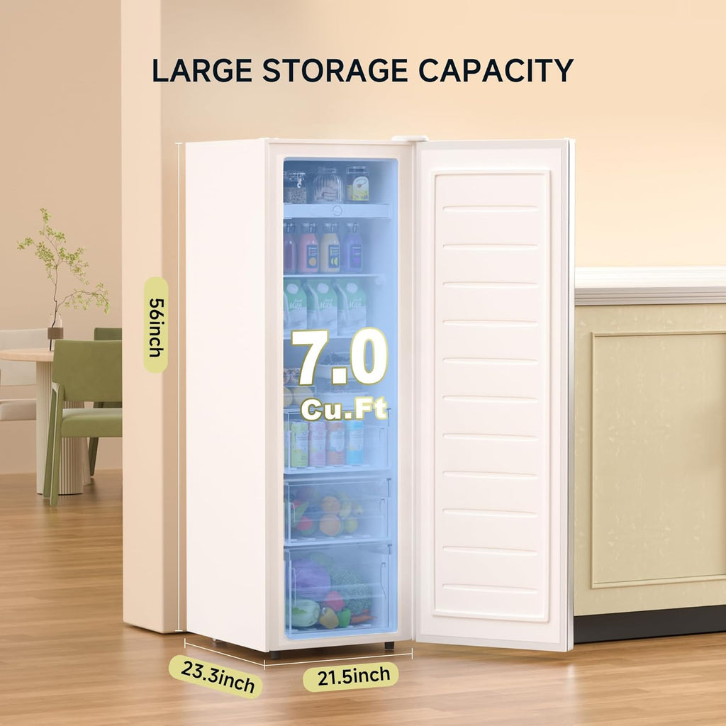 BANGSON Upright Freezer, 7.0 Cu.ft Stand Up Freezer, Convertible Upright Freezer/Refrigerator, Single Door for Kitchen,Garage, Office, Apartment, Silver wourant