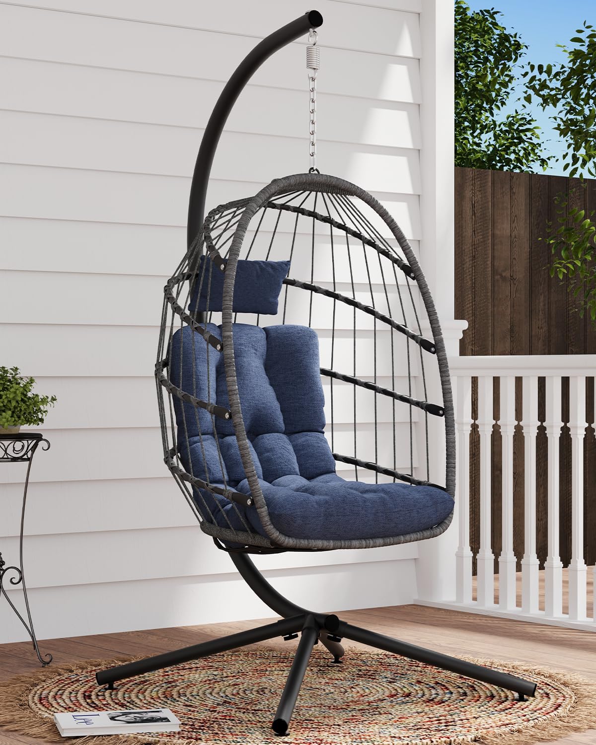 SWITTE Egg Chair Outdoor Indoor Wicker Hanging Egg Swing Chair 350lbs Capacity for Patio wourant