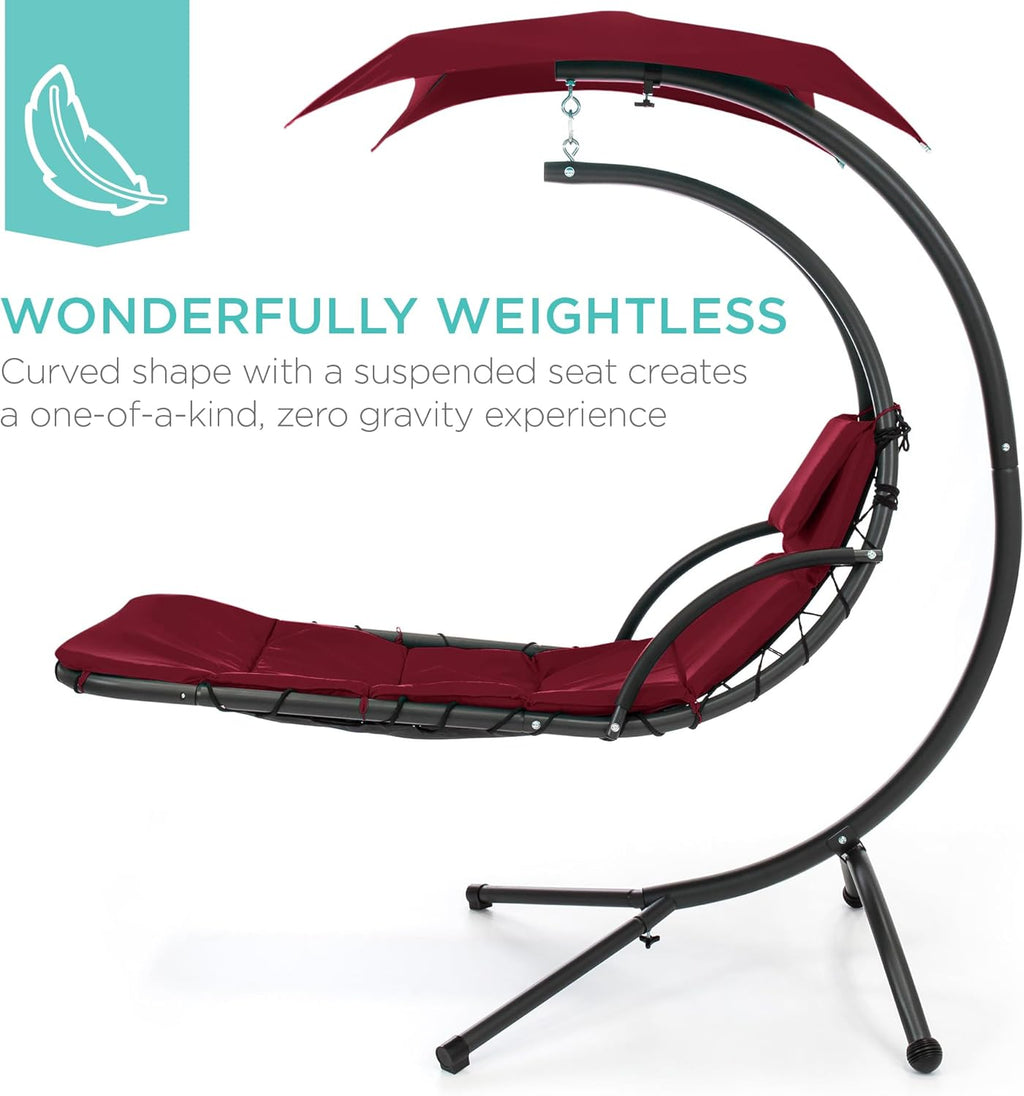 Best Choice Products Outdoor Hanging Curved Steel Chaise Lounge Chair Swing w/Built-in Pillow and Removable Canopy - Teal wourant