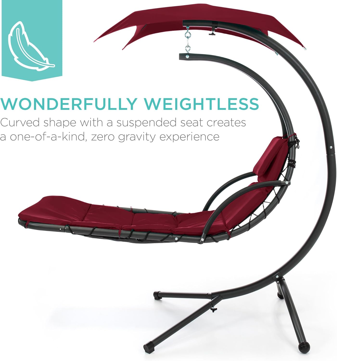 Best Choice Products Outdoor Hanging Curved Steel Chaise Lounge Chair Swing w/Built-in Pillow and Removable Canopy - Teal wourant