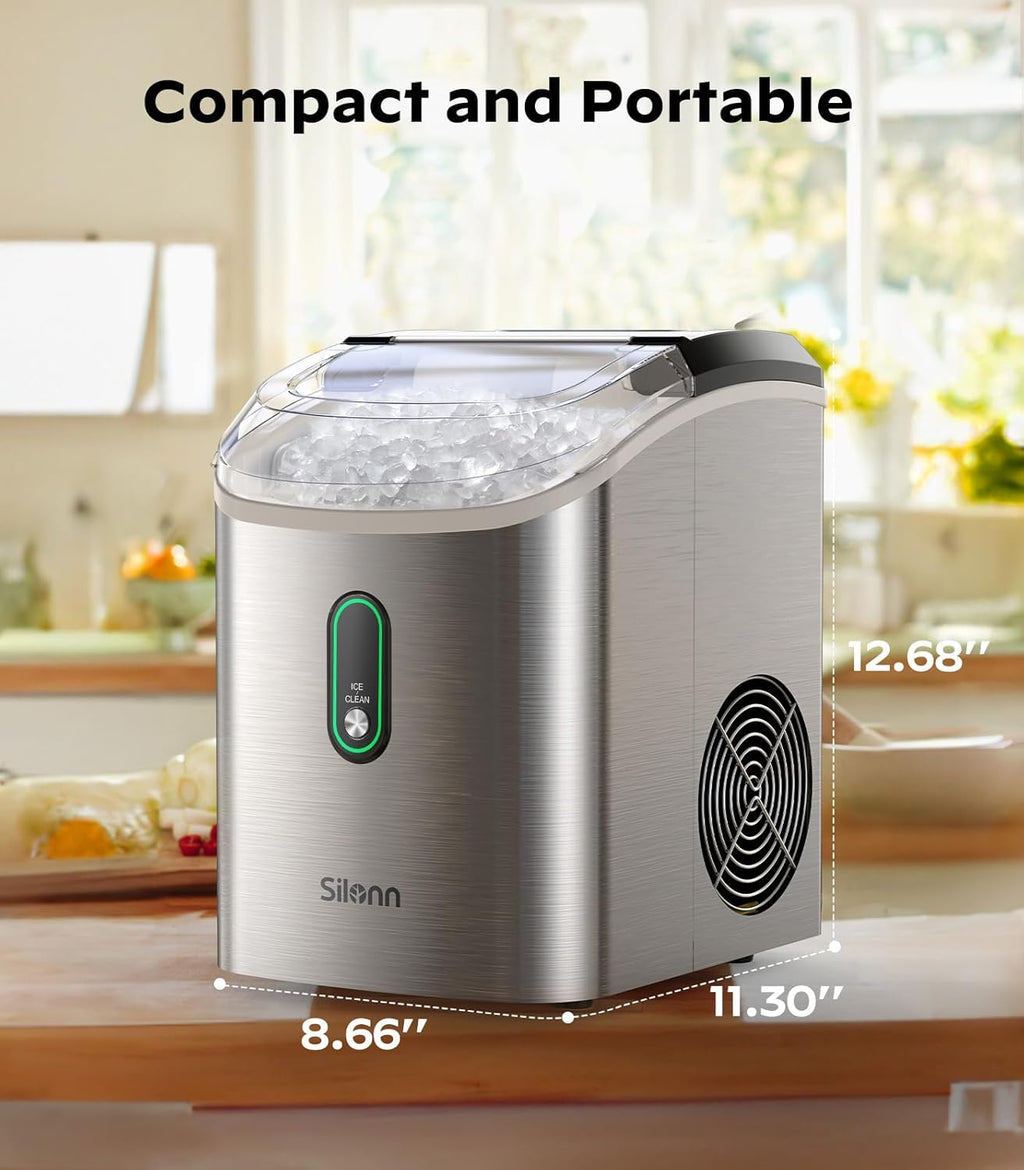 Nugget Ice Maker Countertop, Silonn Chewable Pellet Ice Machine with Self-Cleanin Function, 33lbs/24H Portable Ice Makers for Home Kitchen Officce, Black wourant