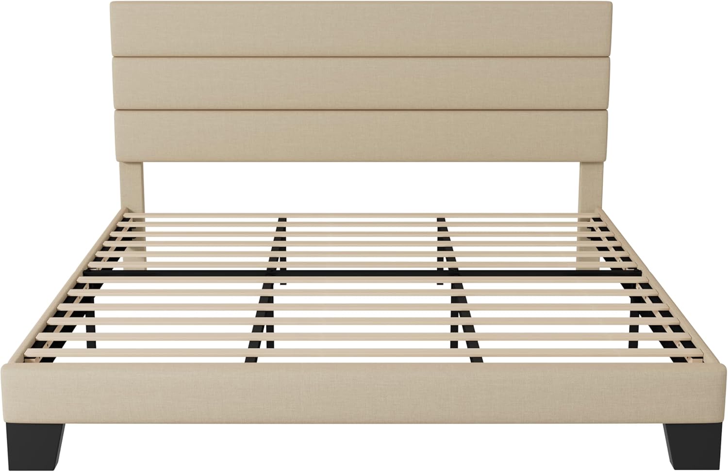 Allewie Queen Size Platform Bed Frame Fabric Upholstered Headboard Wooden Slats Support wourant