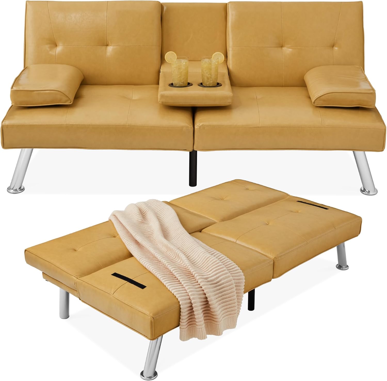 Best Choice Products Faux Leather Upholstered Modern Convertible Futon, Adjustable Folding Sofa Bed wourant