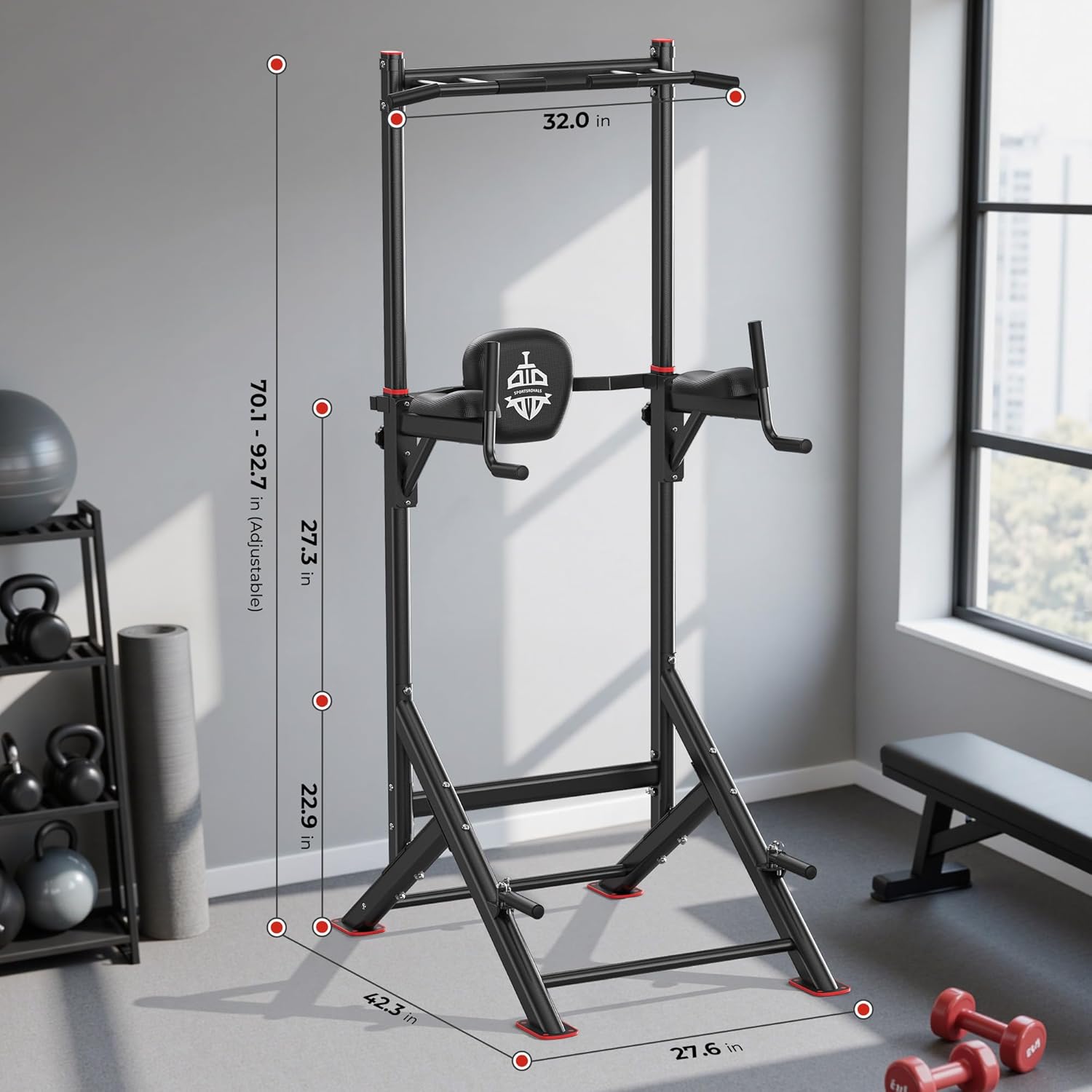 Sportsroyals Power Tower Pulp Up Bar Station, 450 lbs stable suspended immersion tilt station wourant