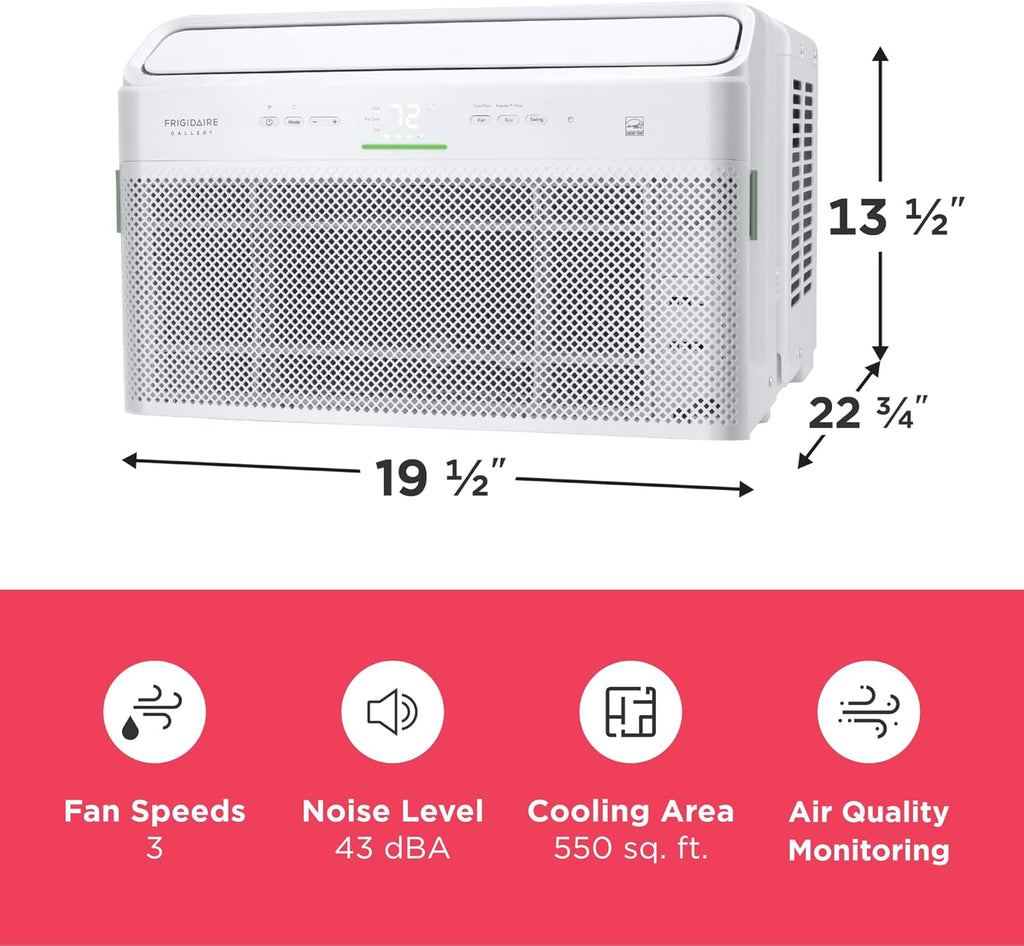 Frigidaire GHWQ103WC1 Inverter Quiet Temp Room Air Conditioner, 10,000 BTU with Wi-Fi Connected, Works with Alexa, Energy Star Certified, Easy-to-Clean Washable Filter, in White wourant