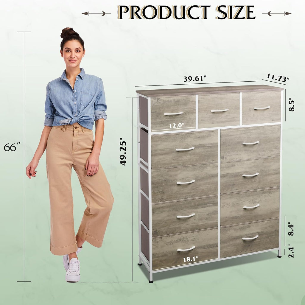 Storage Organizer Unit with 11 Fabric Bins, Storage Drawers Organizer with Steel Frame, Tall Storage Tower Organizaton wourant
