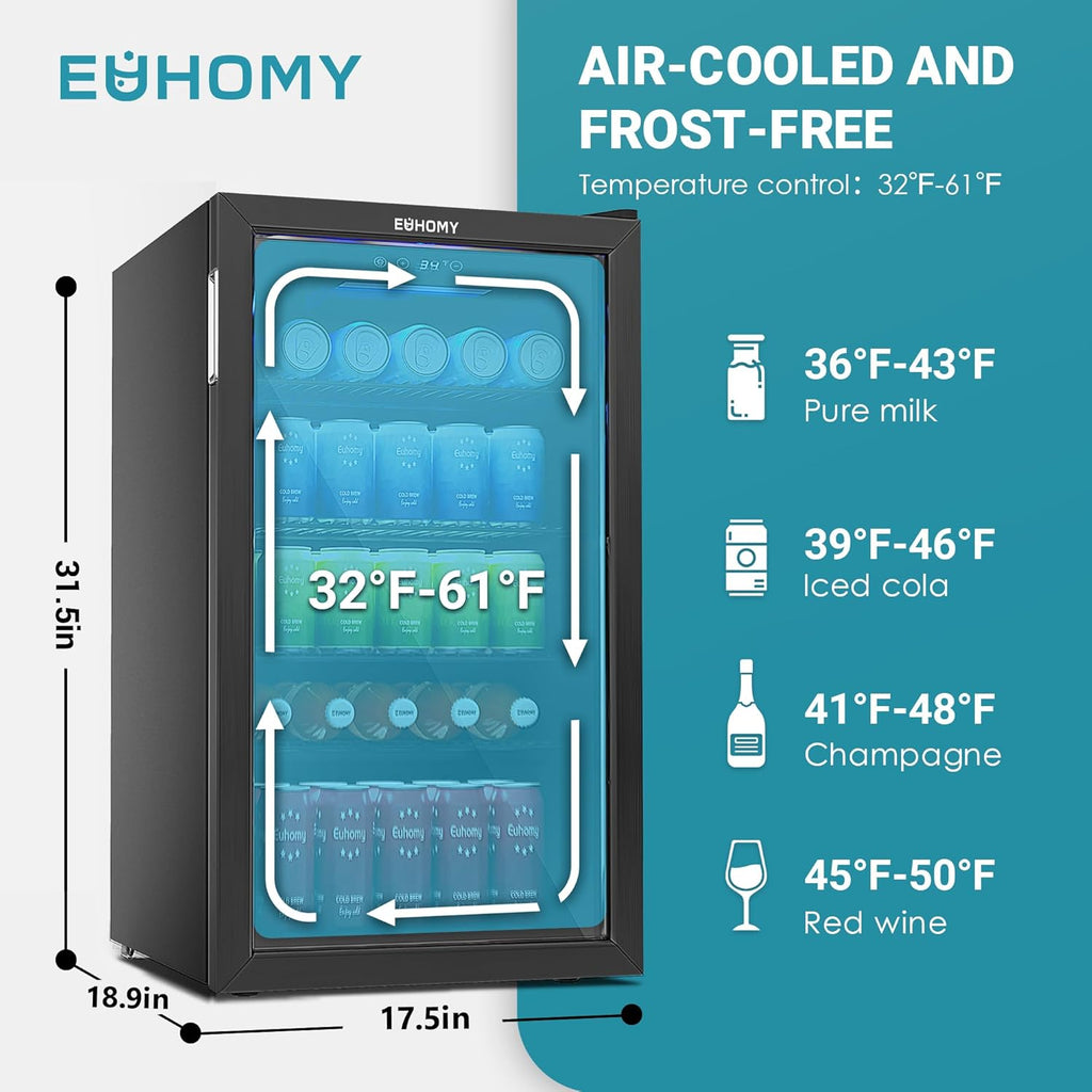 EUHOMY Beverage Refrigerator Cooler, 130 Can Mini Fridge with Glass Door for Soda Beer or Wine, Beverage Cooler for Home, Office, Bar with Adjustable Removable Shelves, Silver wourant