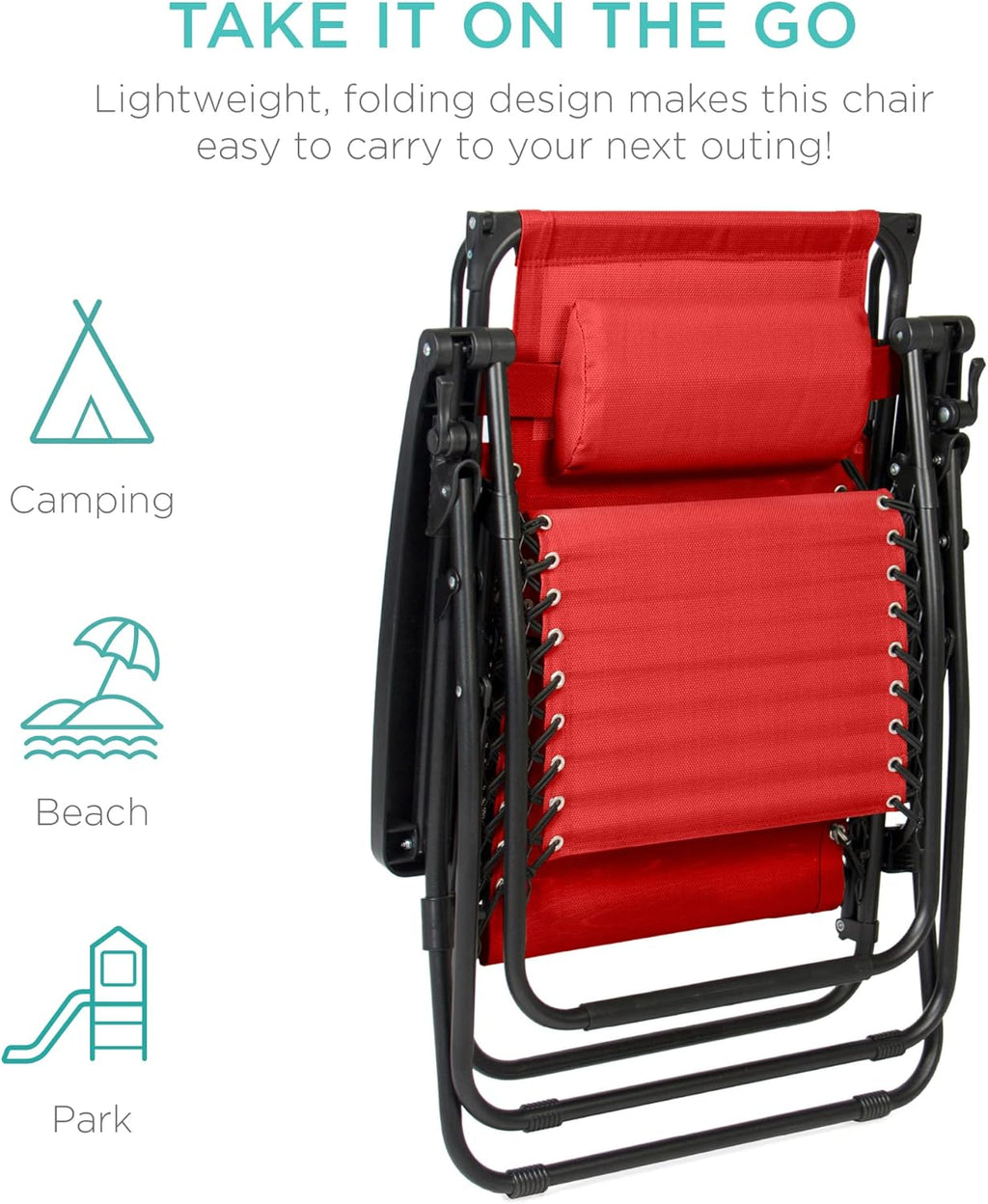 Best Choice Products Folding Zero Gravity Outdoor Recliner Patio Lounge Chair w/Adjustable Canopy Shade, Headrest, Side Accessory Tray, Textilene Mesh - Peacock Blue wourant