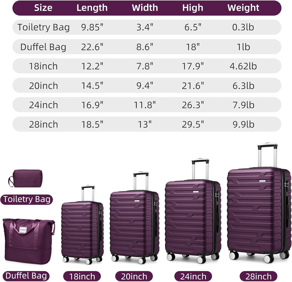 Luggage 6-piece hardshell expandable suitcase lightweight travel carry-on luggage set wourant
